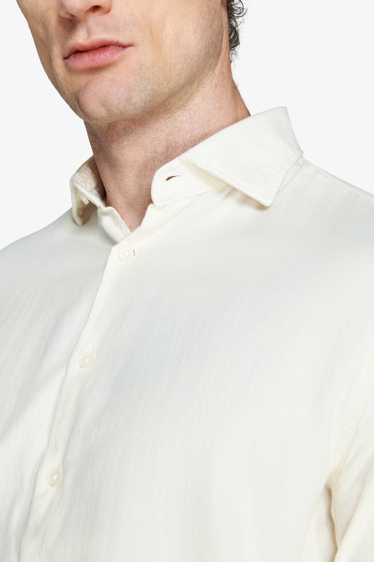 Cream fine-stripe leisure shirt