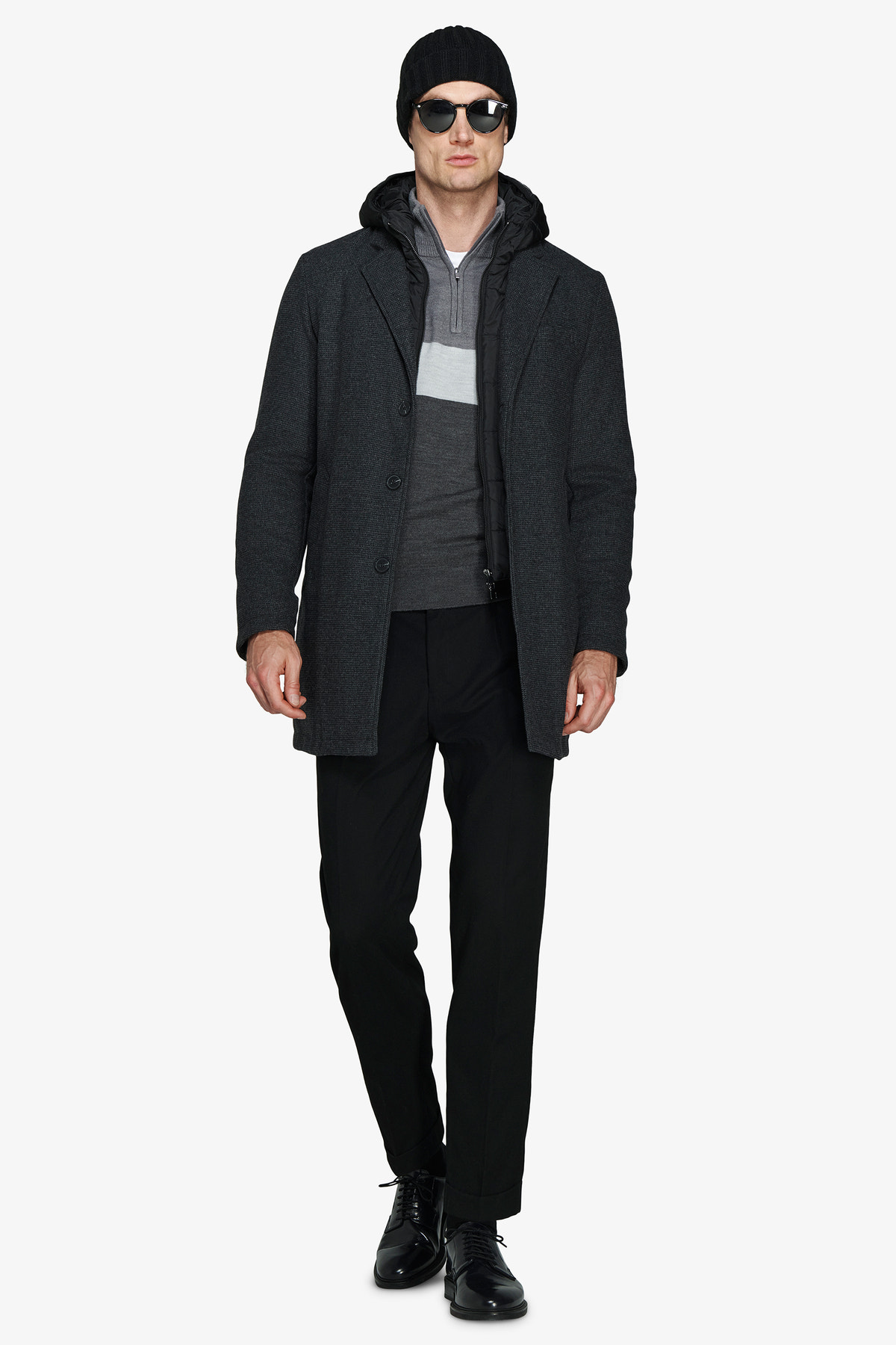 Cappotto monopetto con pettorina nero