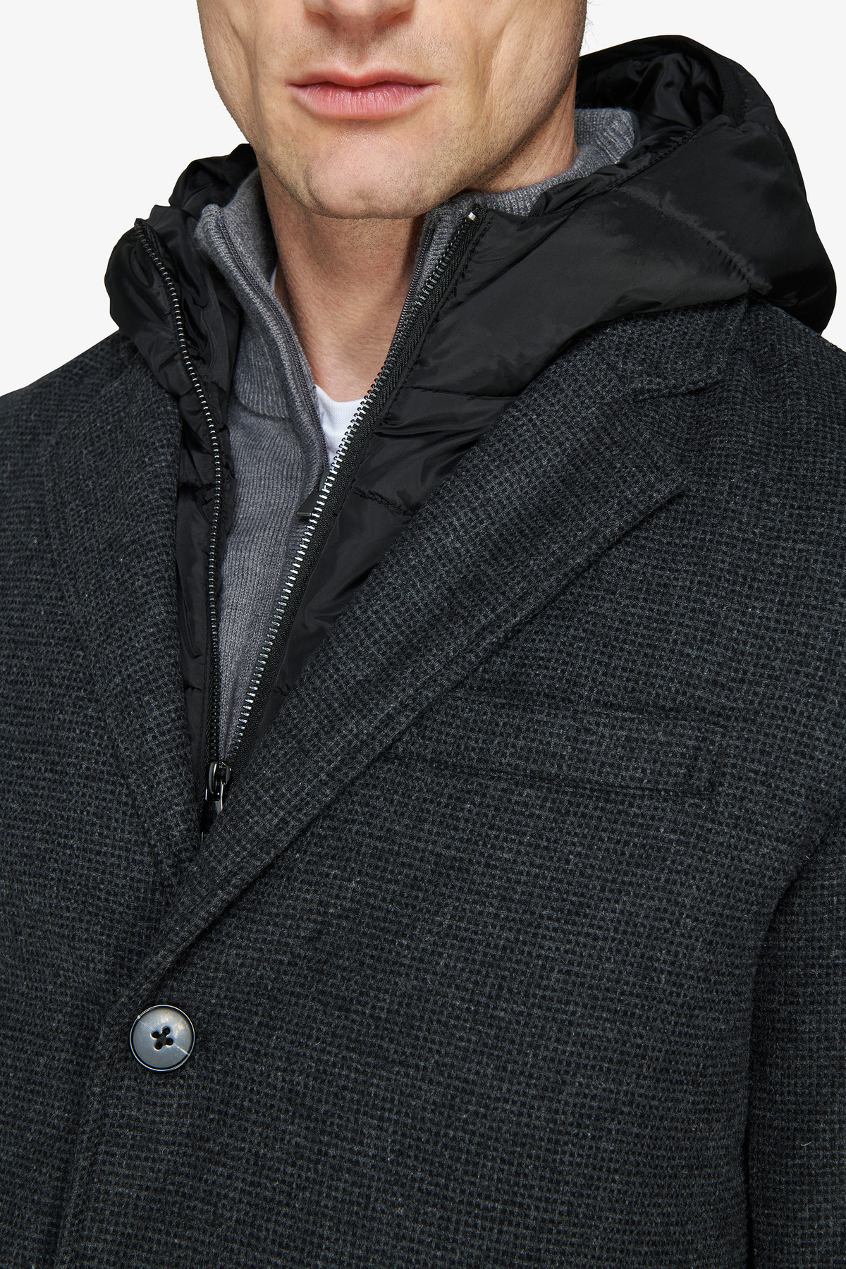 Cappotto monopetto con pettorina nero