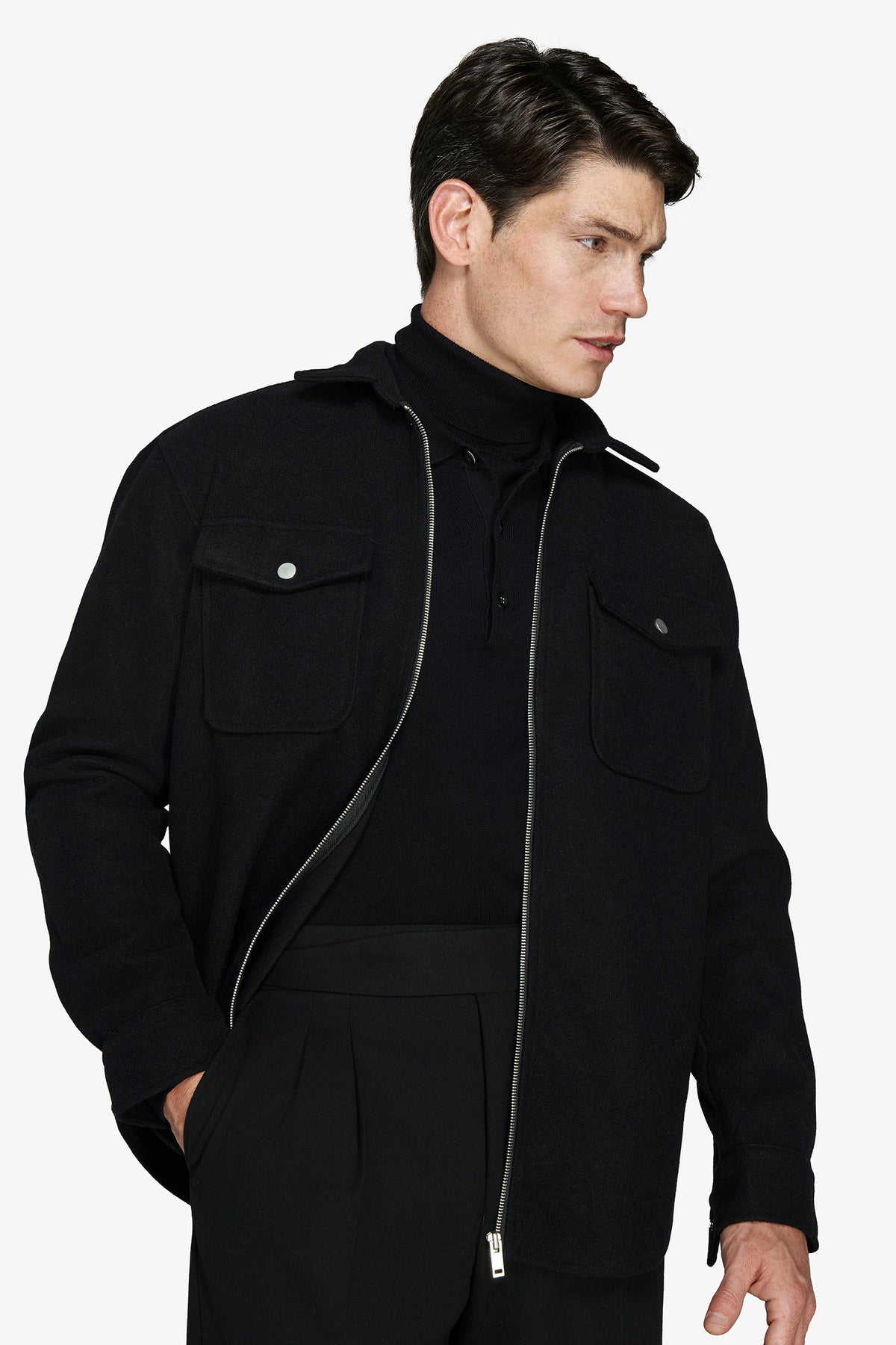 Overshirt misto lana nera