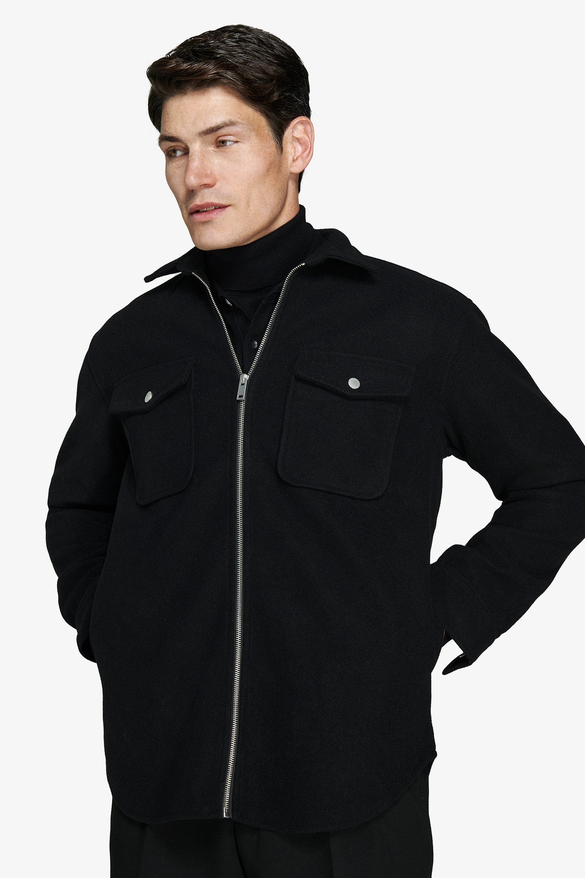 Overshirt misto lana nera