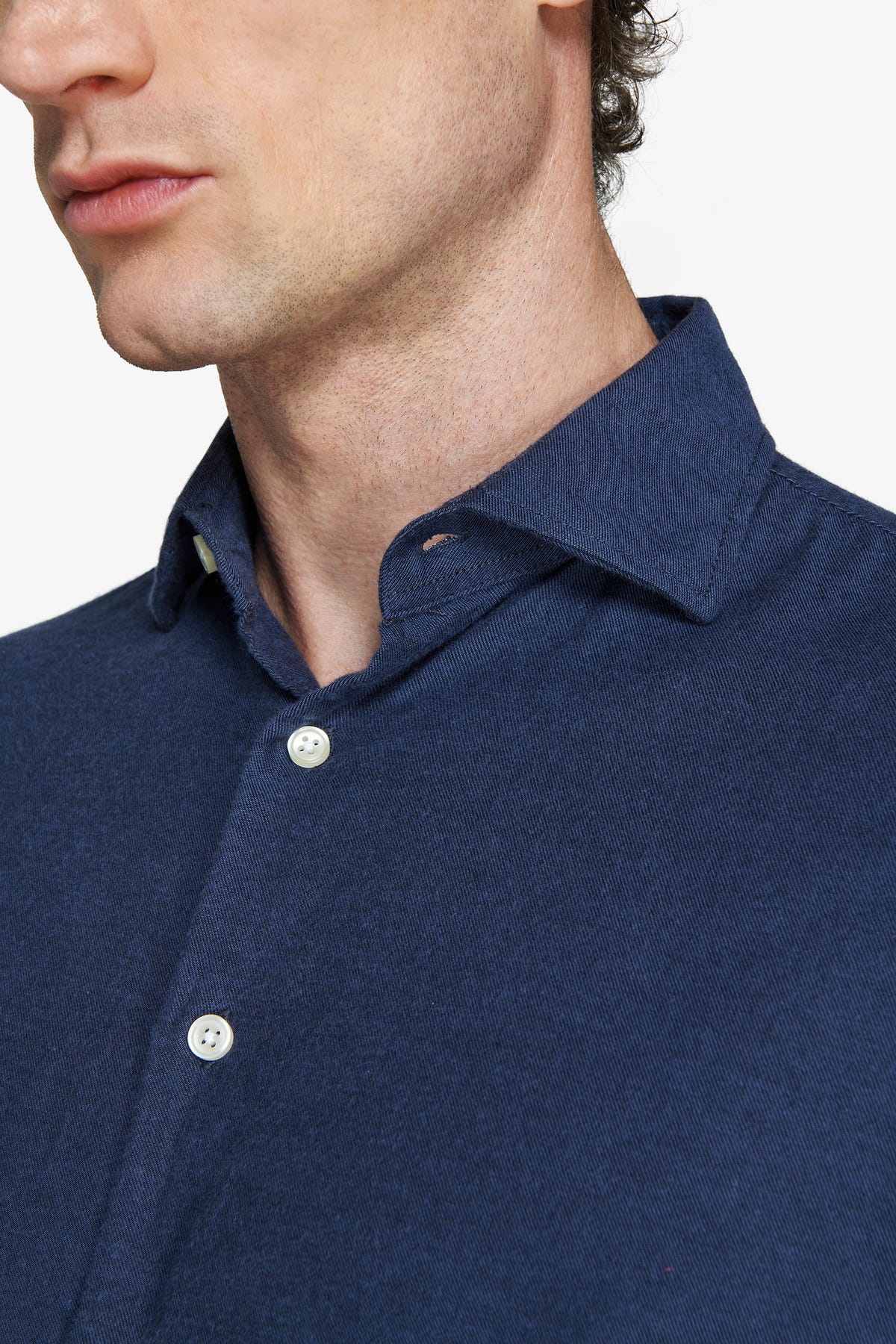 Blue fine-stripe leisure shirt