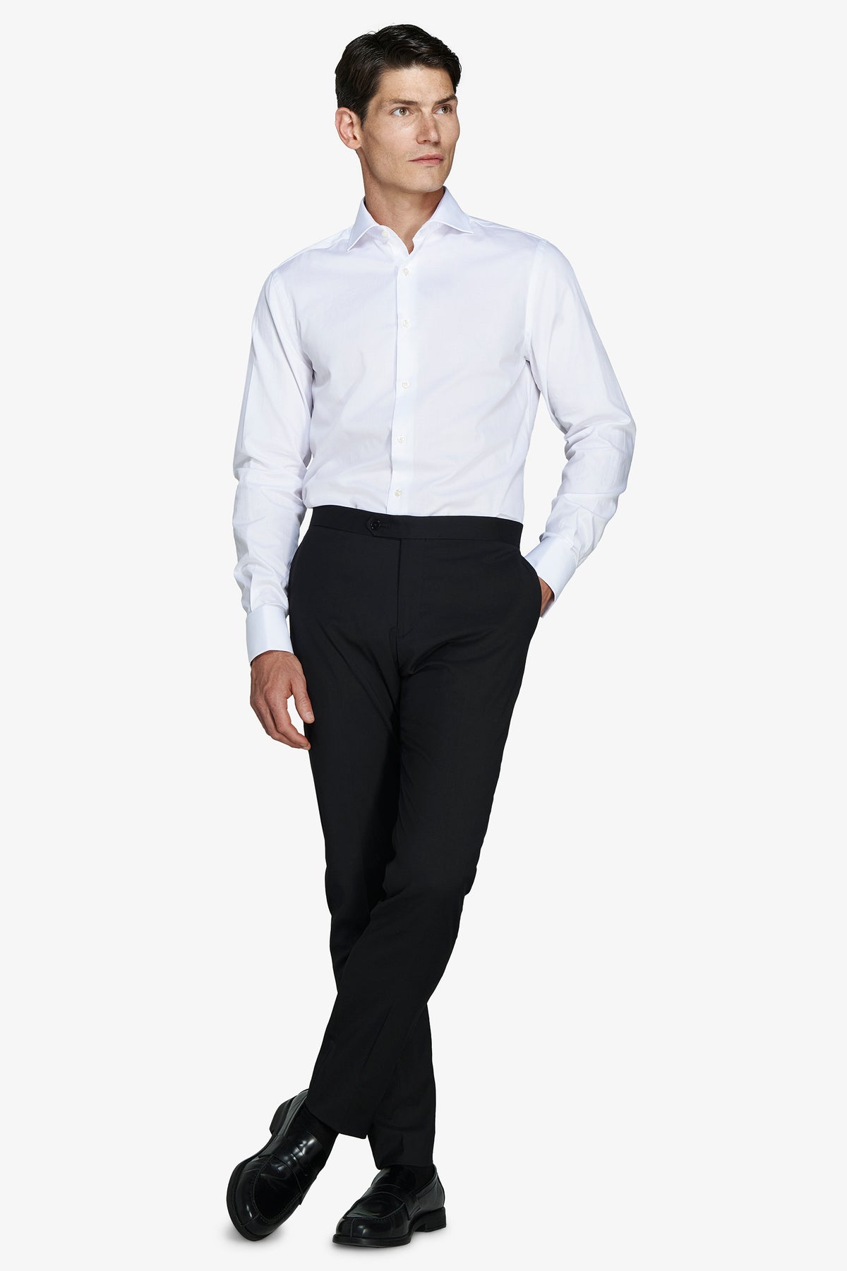 Camicia piquet polso gemelli bianca slim
