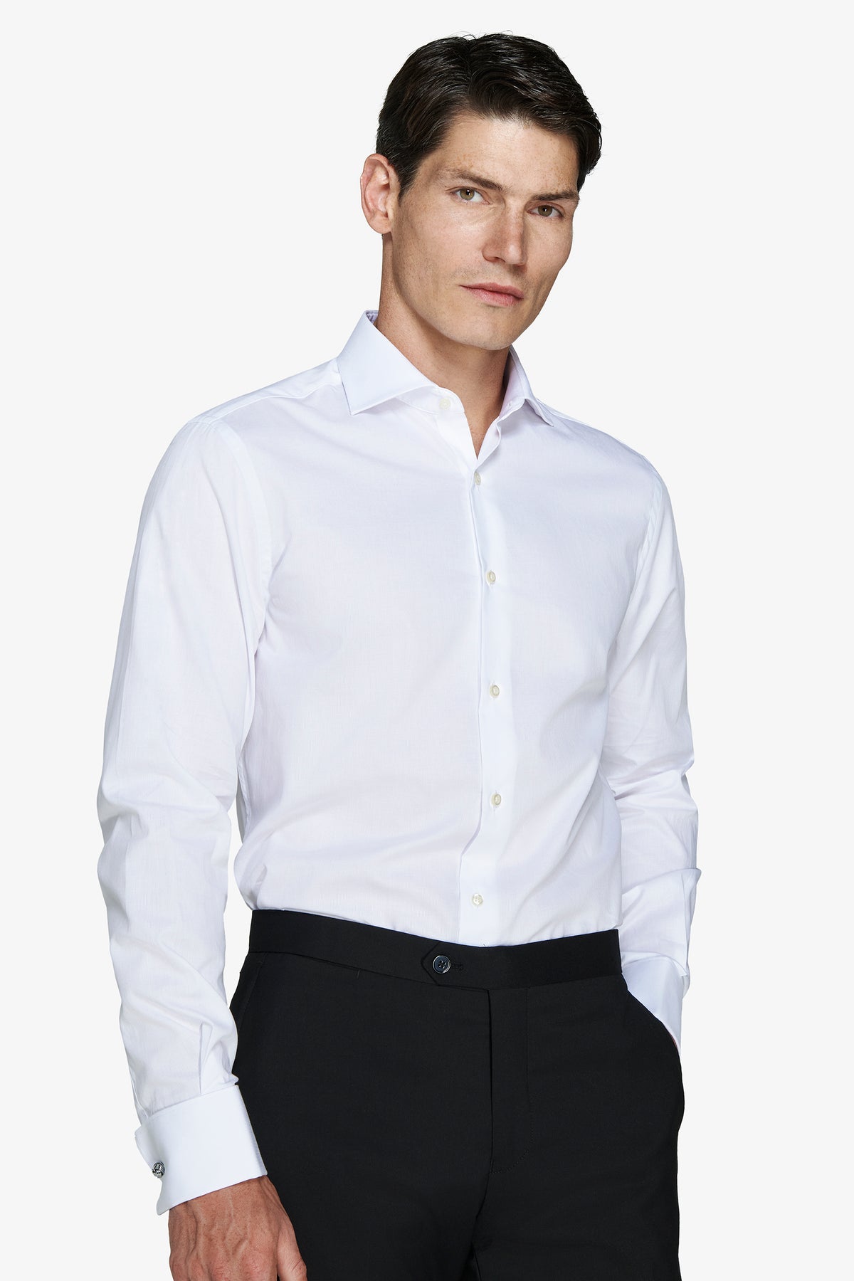 Camicia piquet polso gemelli bianca slim