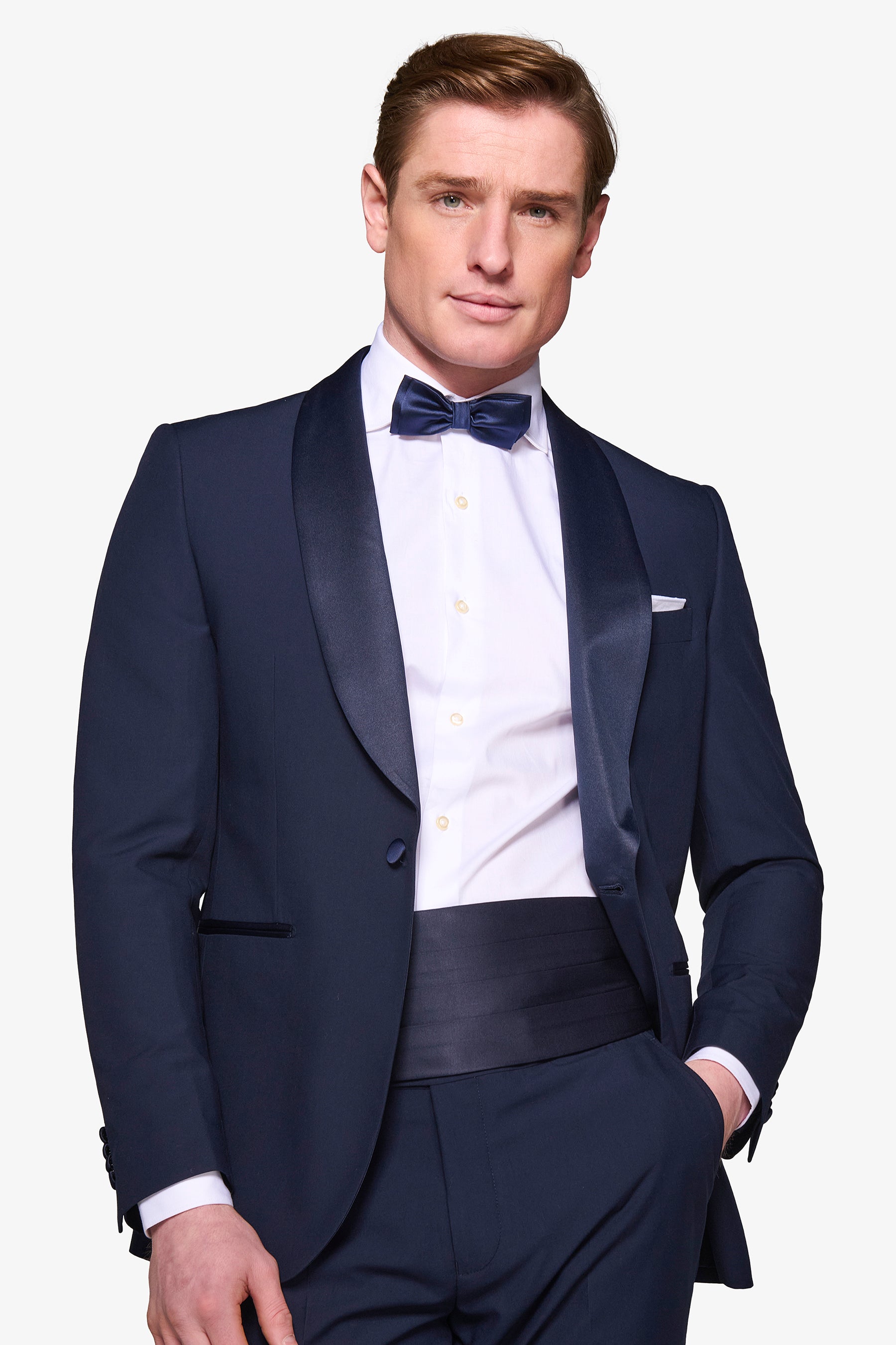 Blue shawl lapel tuxedo