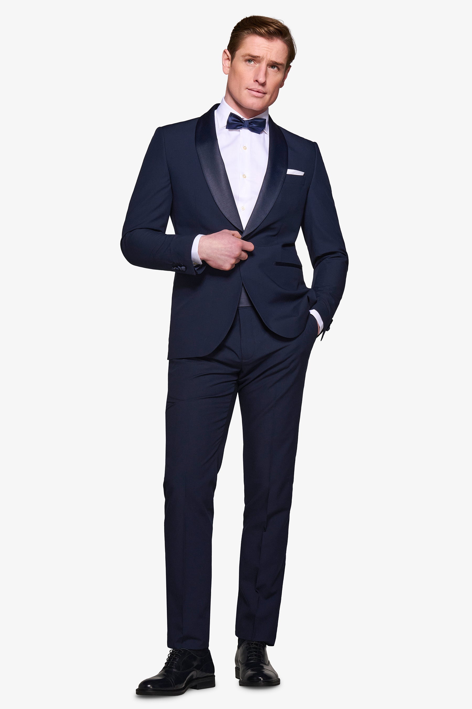 Blue shawl lapel tuxedo