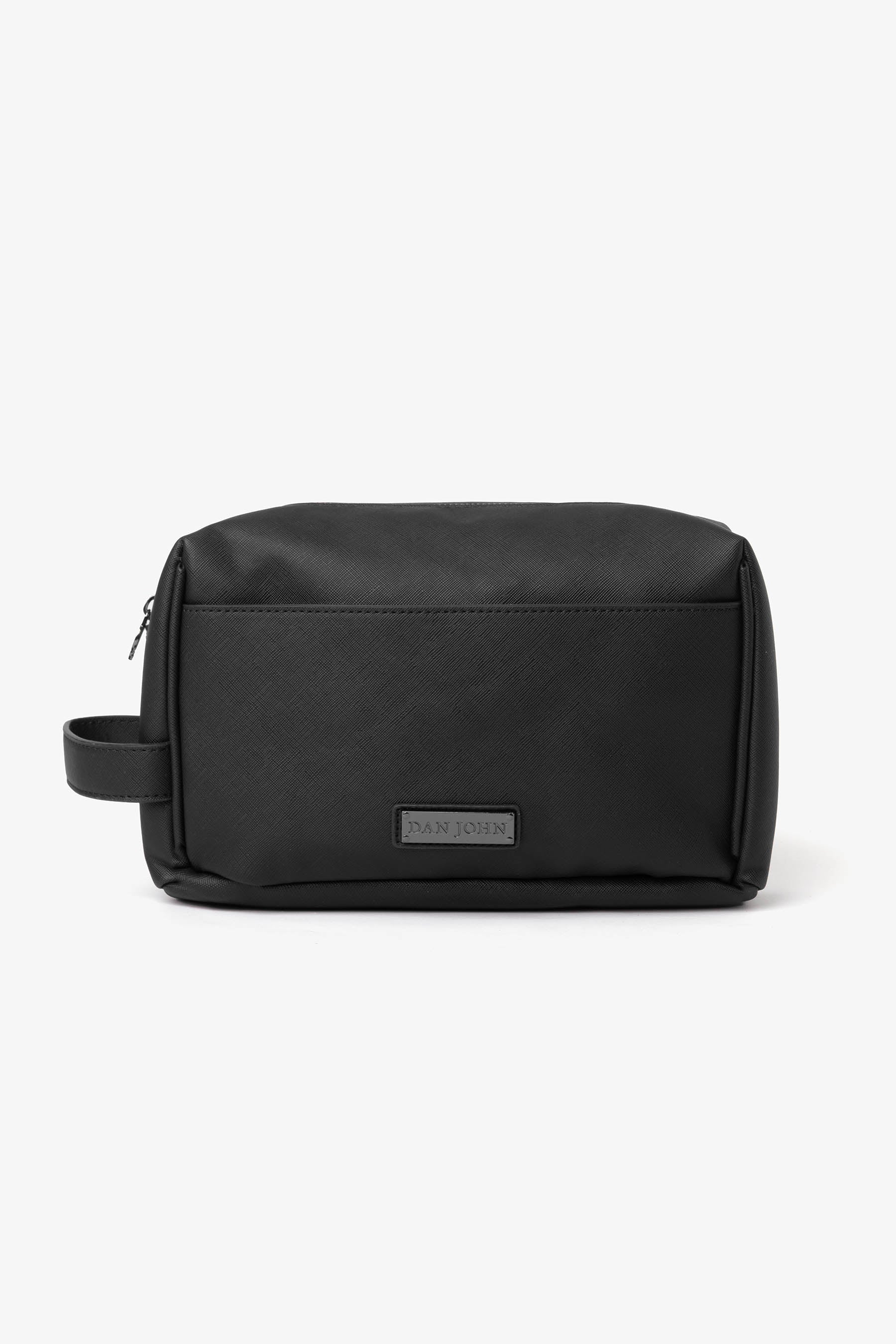 Trousse de beauté en simili cuir saffiano noir