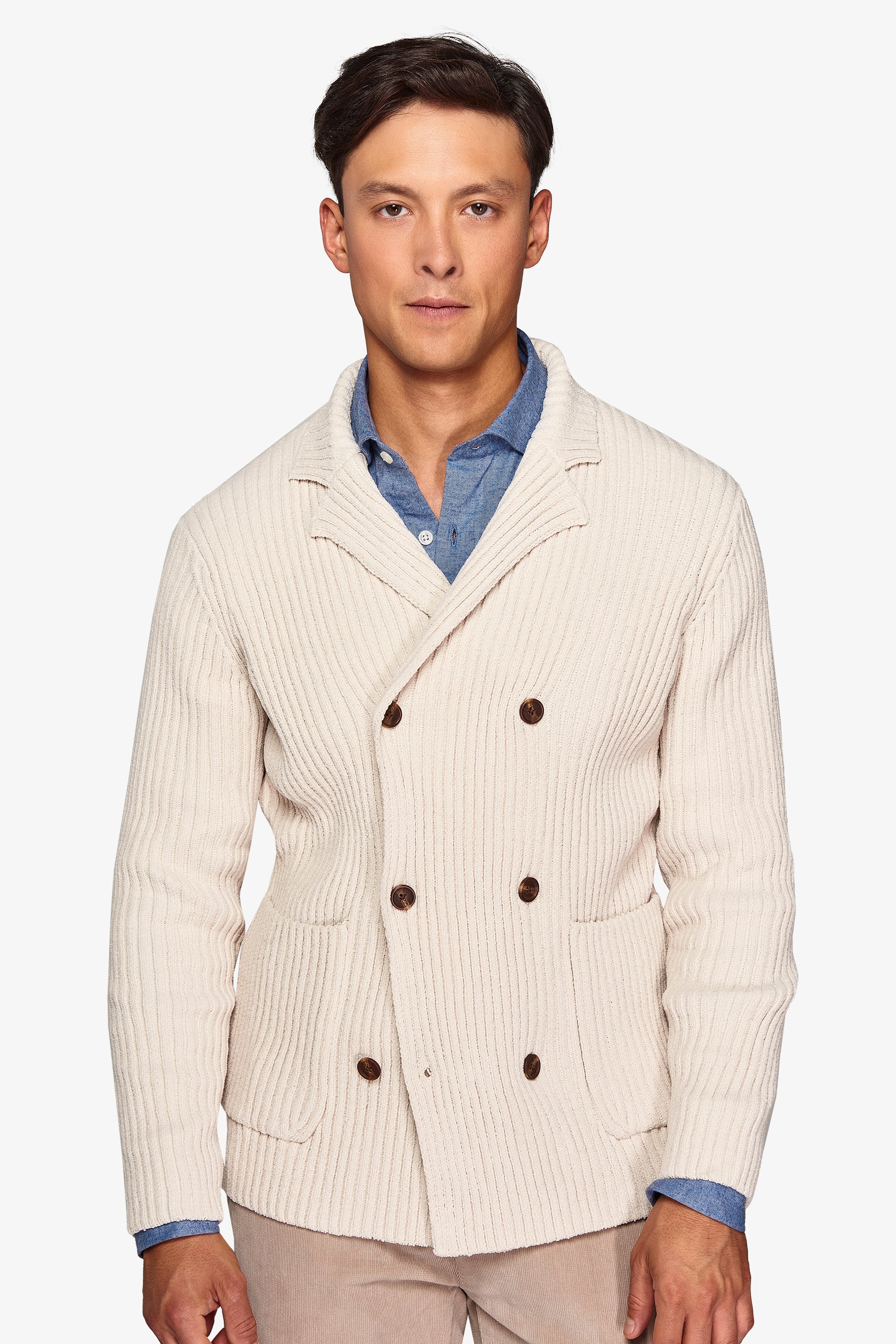 Blazer in maglia doppiopetto panna-Dan John