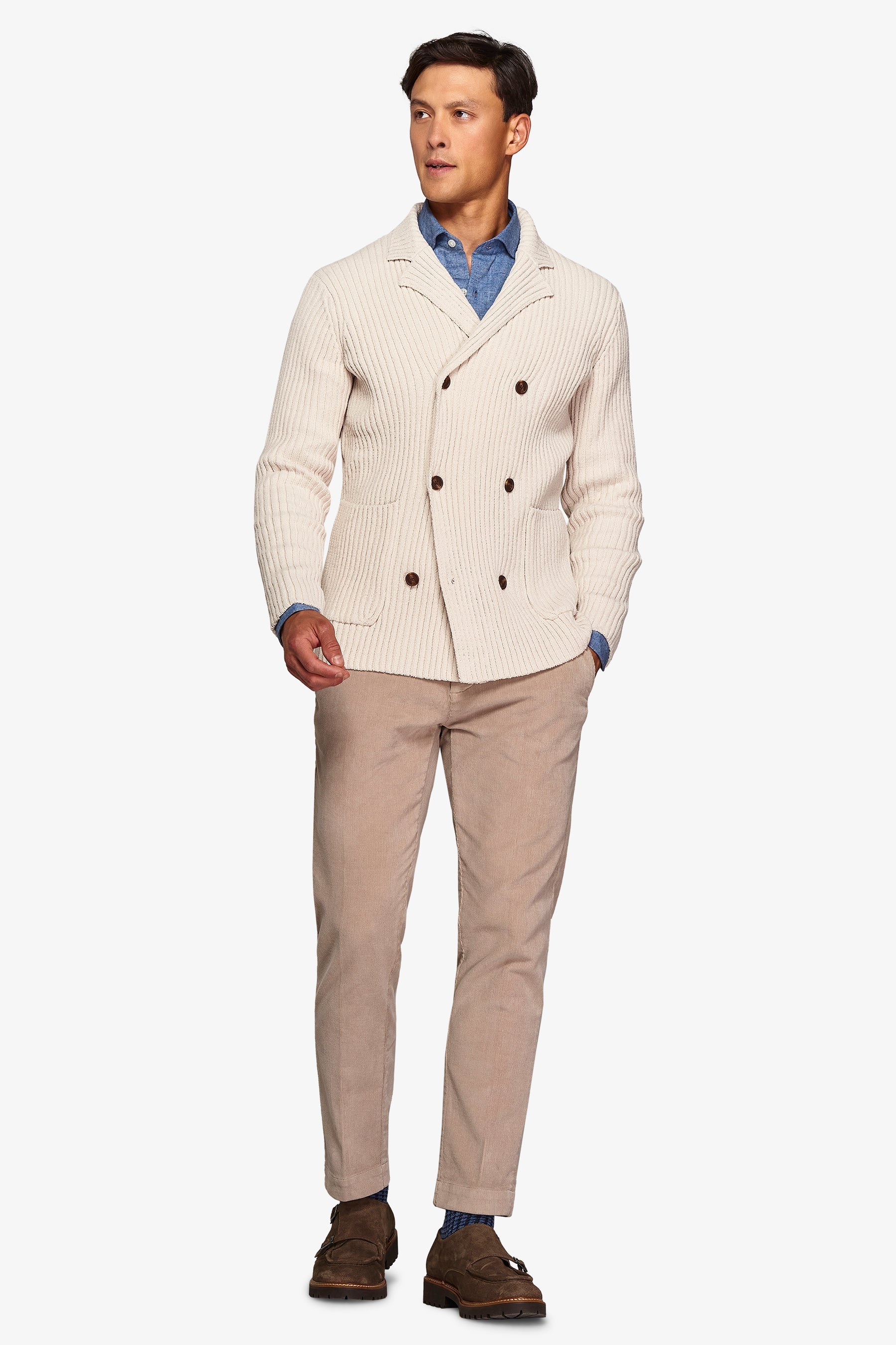 Blazer in maglia doppiopetto panna-Dan John