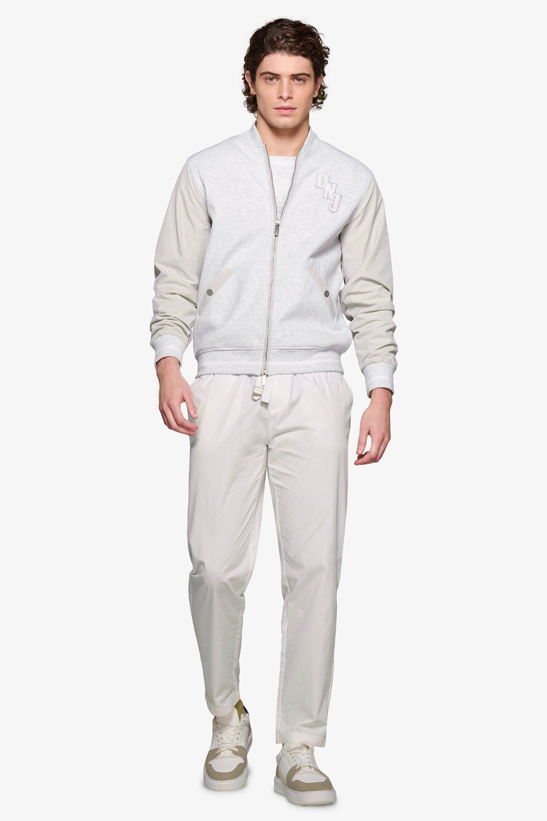 Bomber corto bimaterico DNJ grigio melange-Dan John