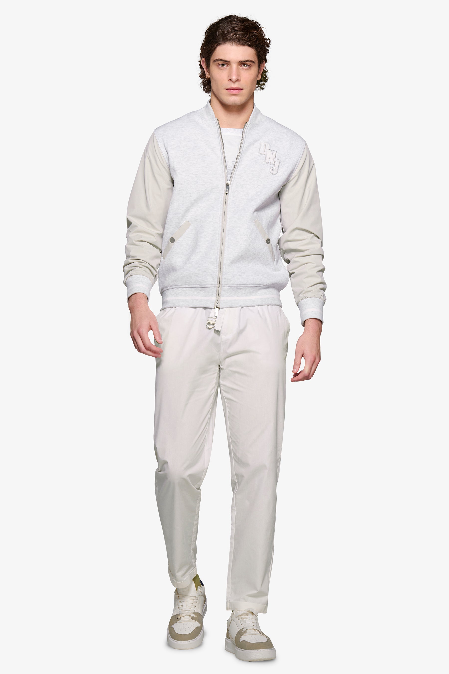 Bomber corto bimaterico DNJ grigio melange-Dan John