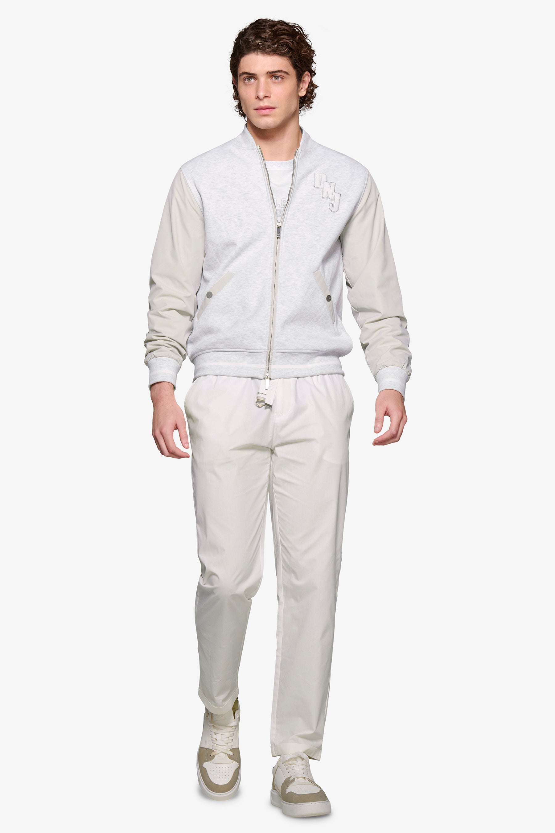 Bomber corto bimaterico DNJ grigio melange-Dan John