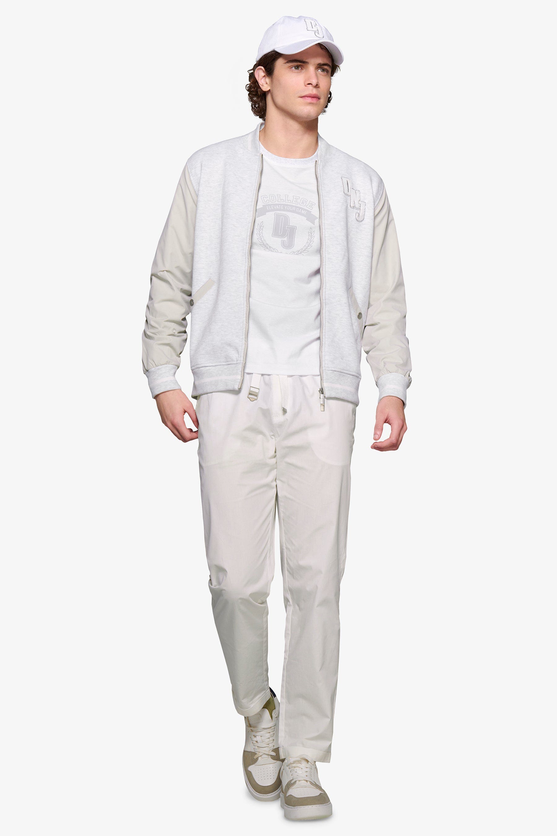 Bomber corto bimaterico DNJ grigio melange-Dan John