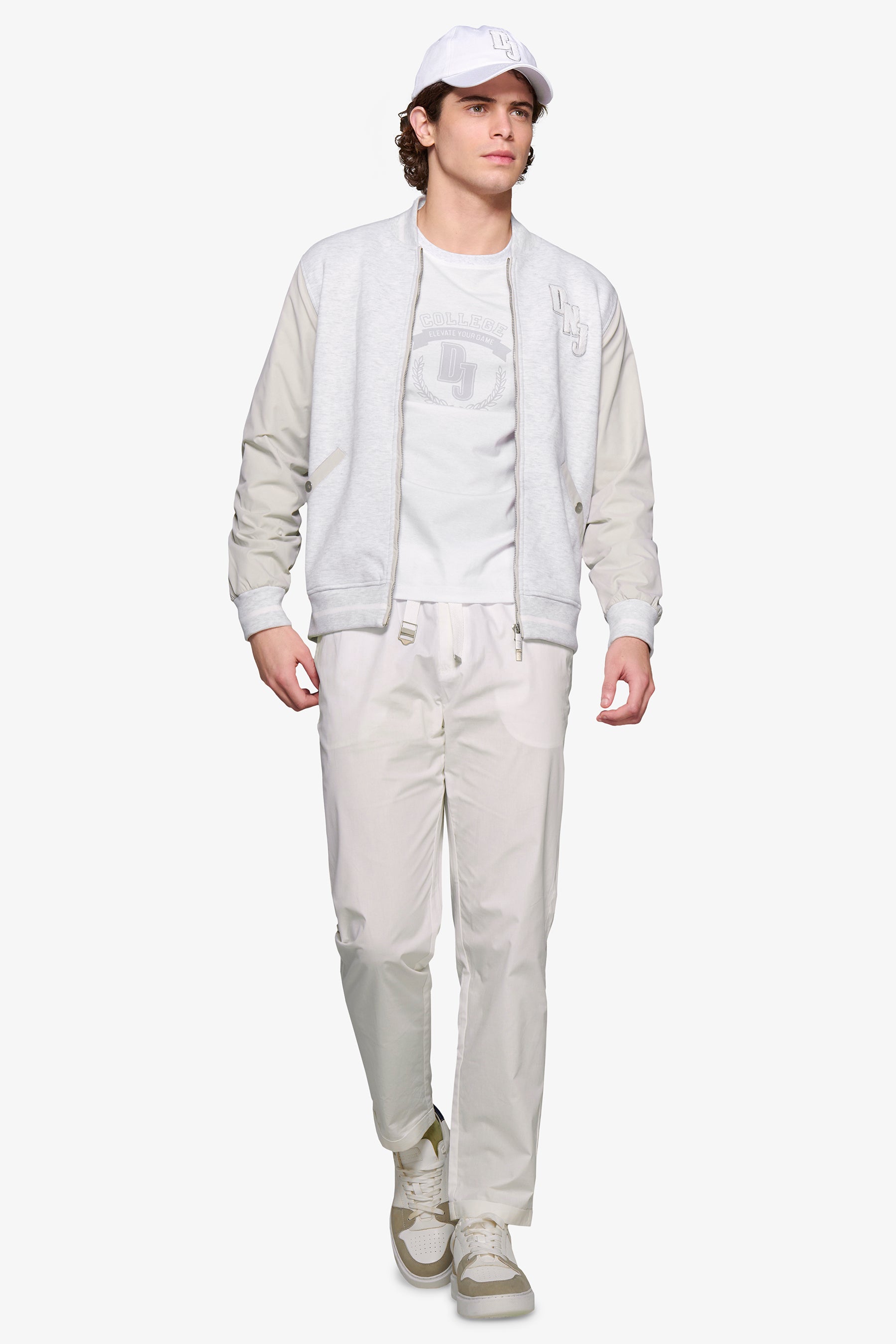 Bomber corto bimaterico DNJ grigio melange-Dan John