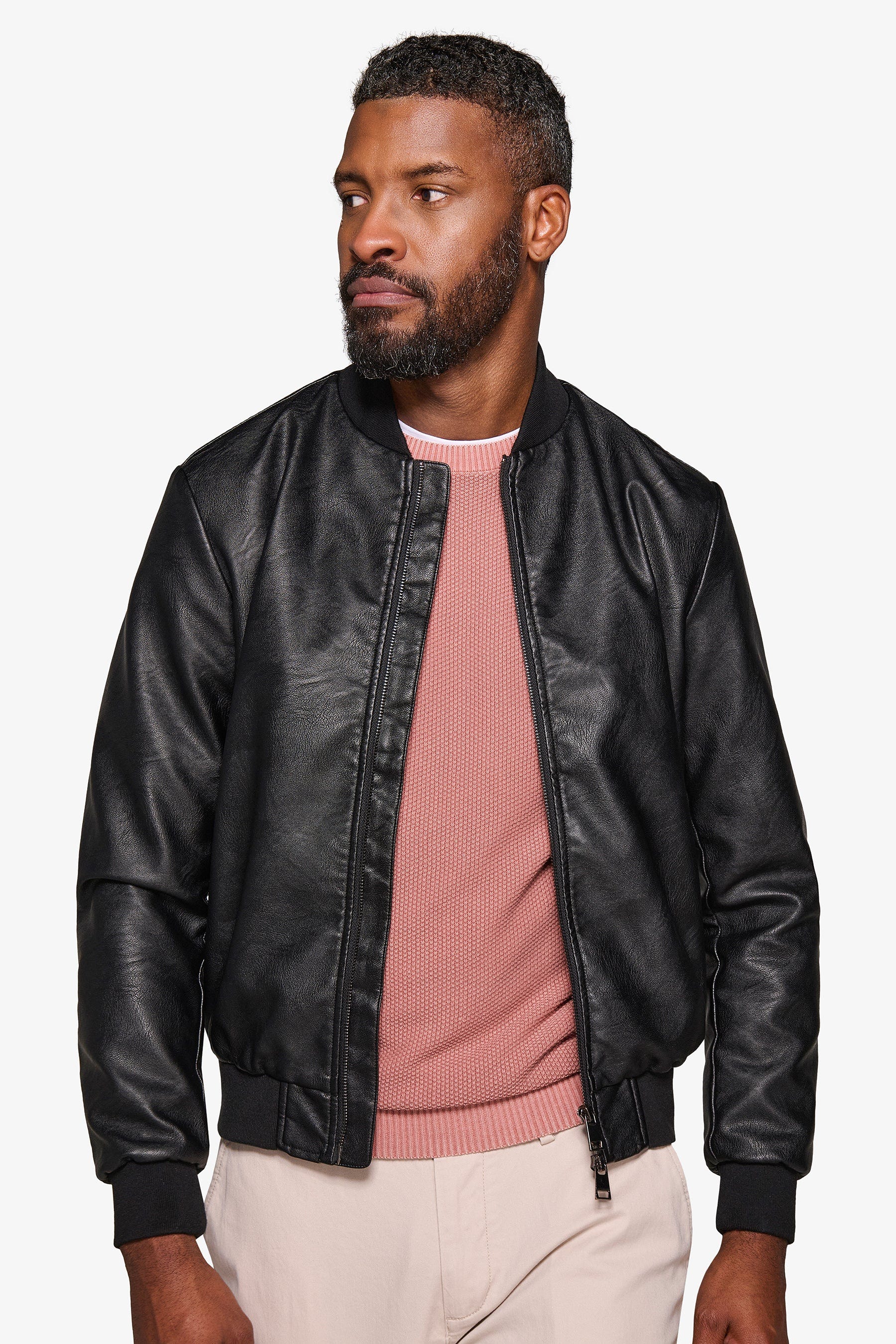Bomber in ecopelle nero-Dan John