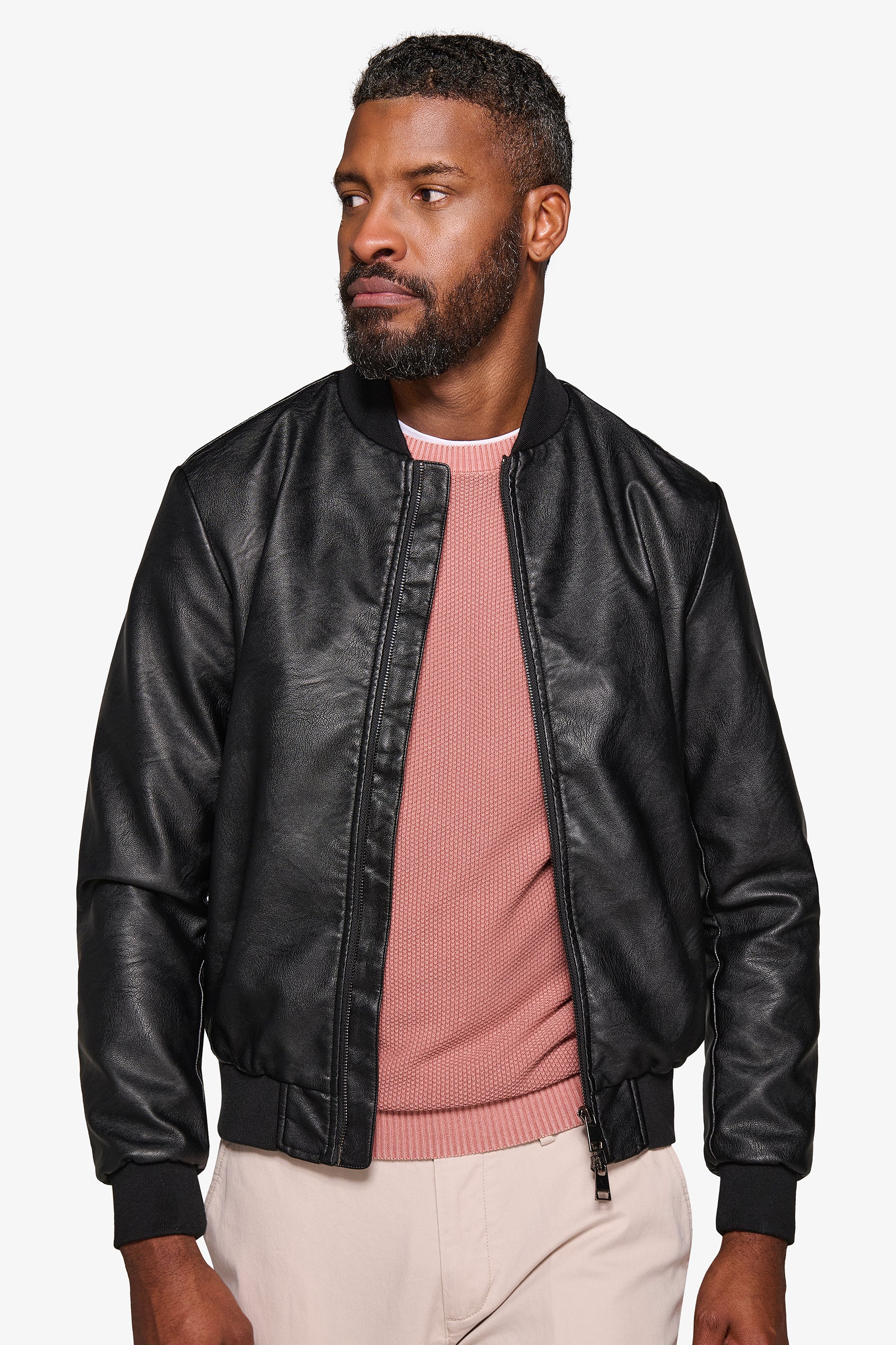 Bomber in ecopelle nero-Dan John