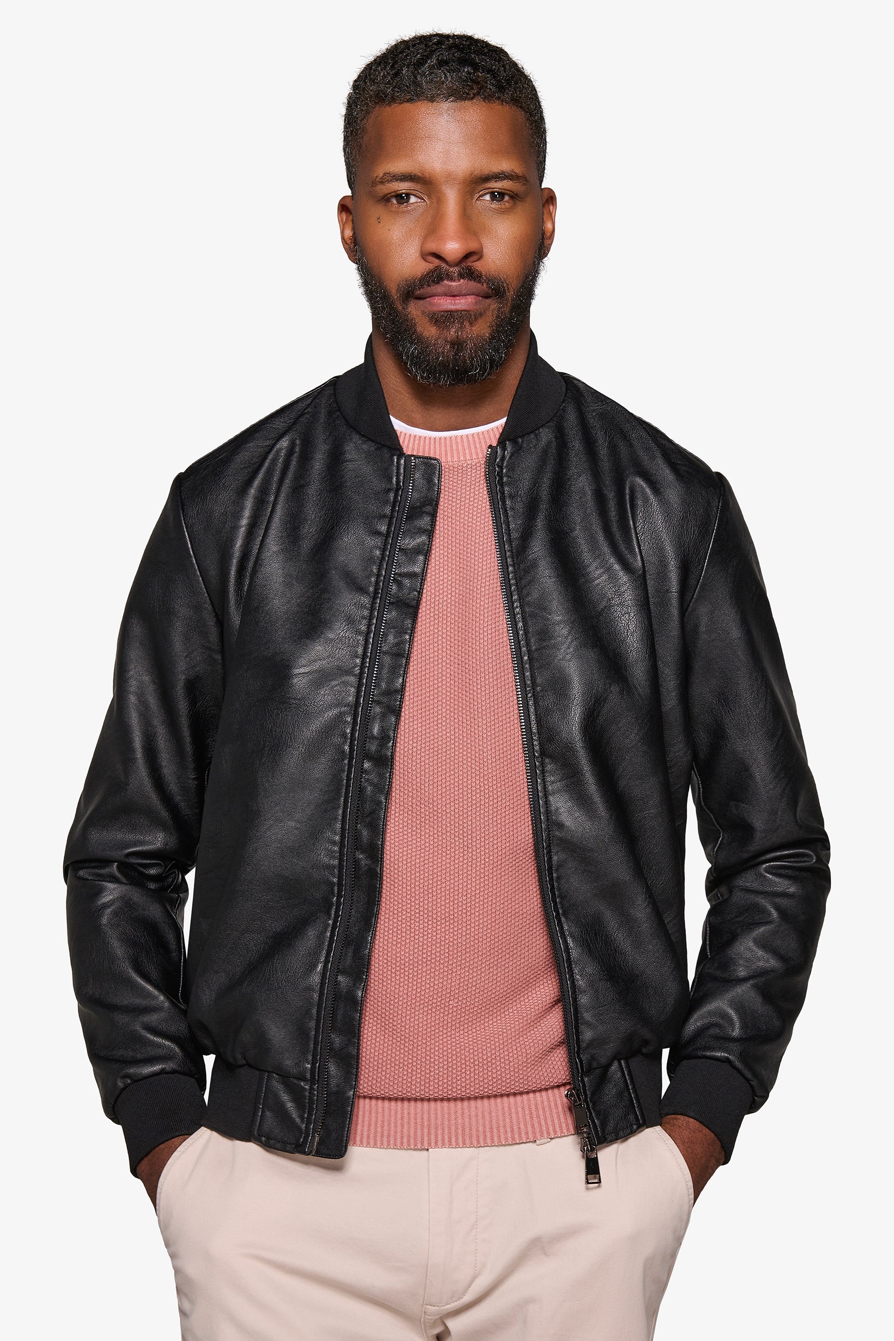 Bomber in ecopelle nero-Dan John