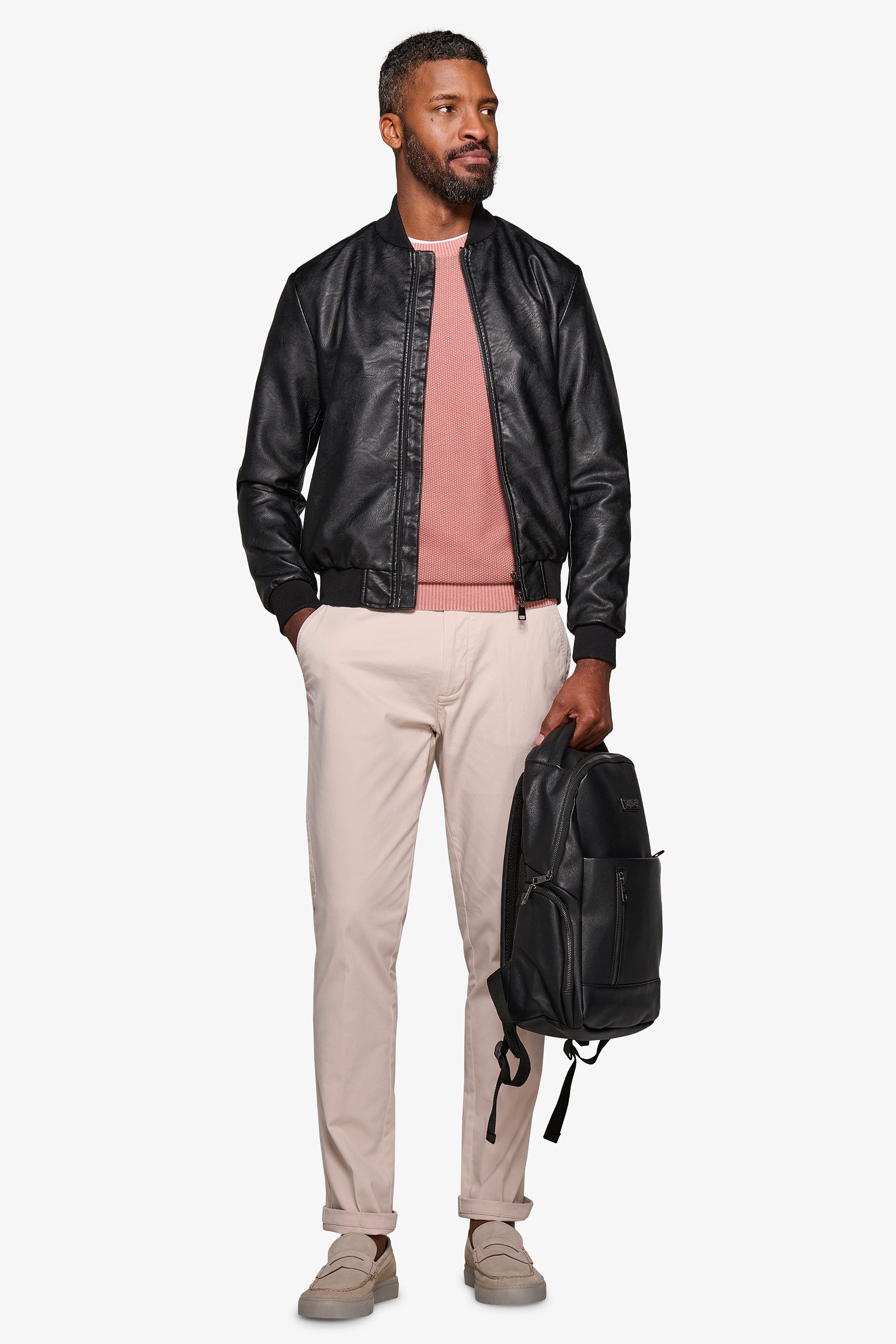 Bomber in ecopelle nero-Dan John