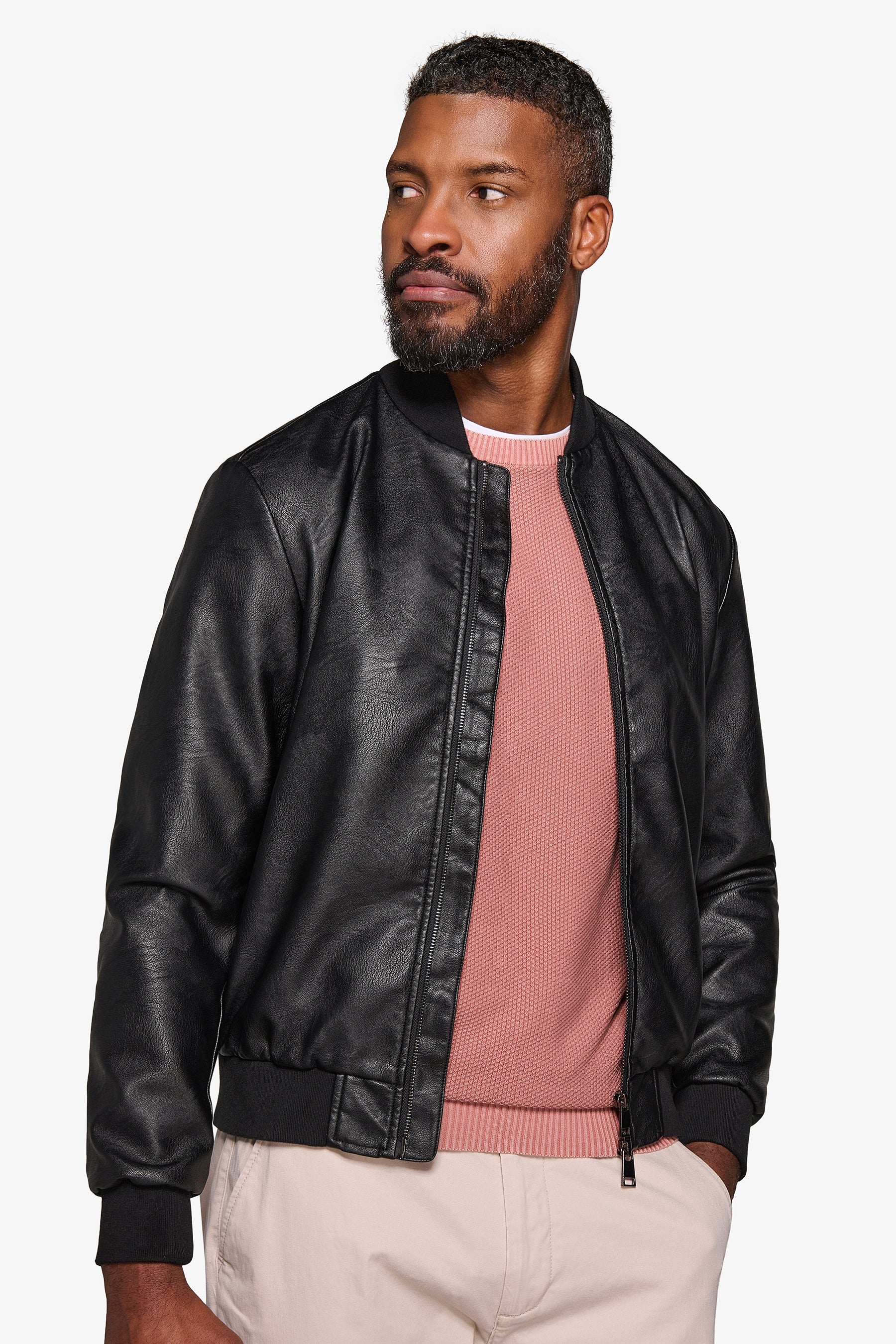 Bomber in ecopelle nero-Dan John