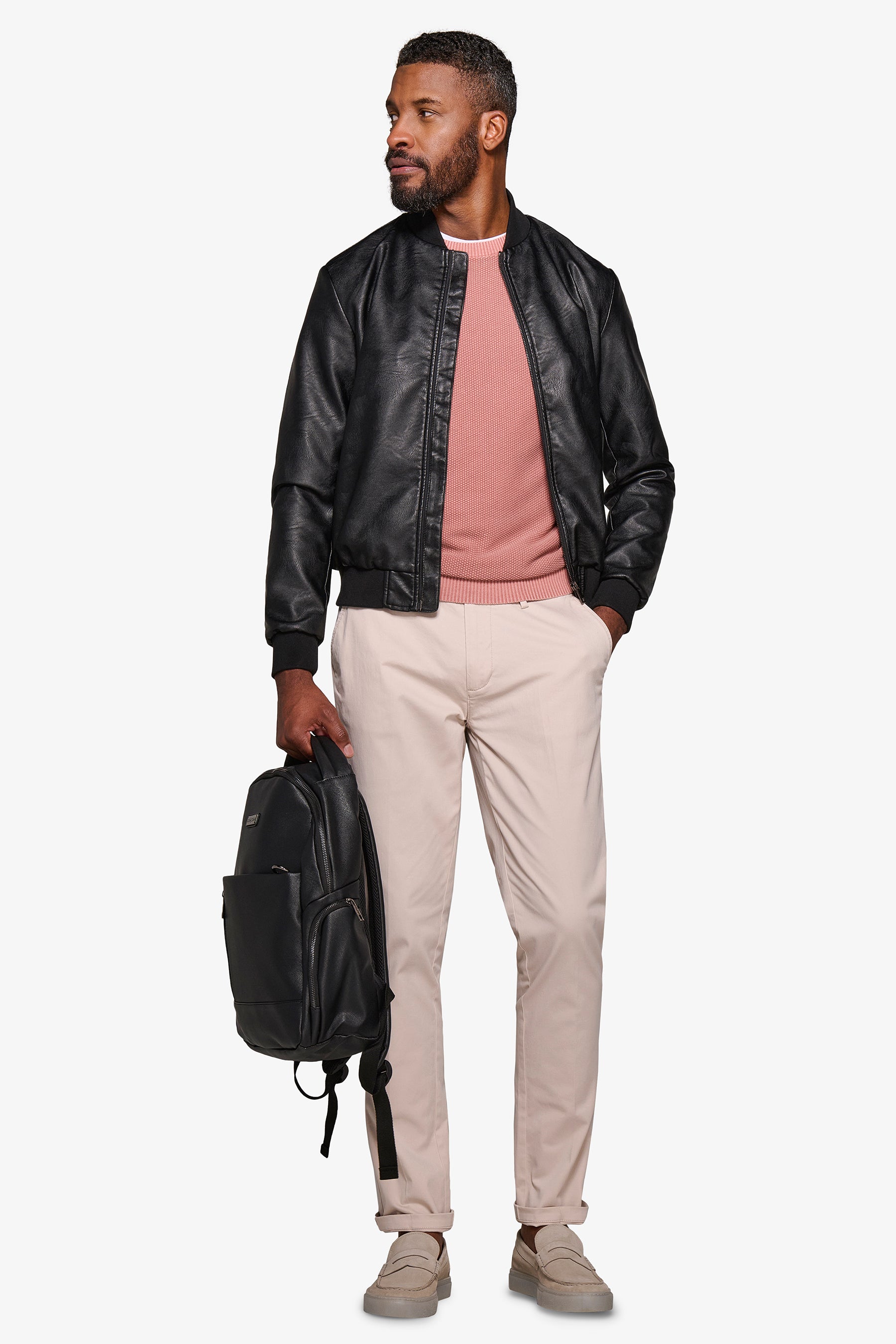 Bomber in ecopelle nero-Dan John