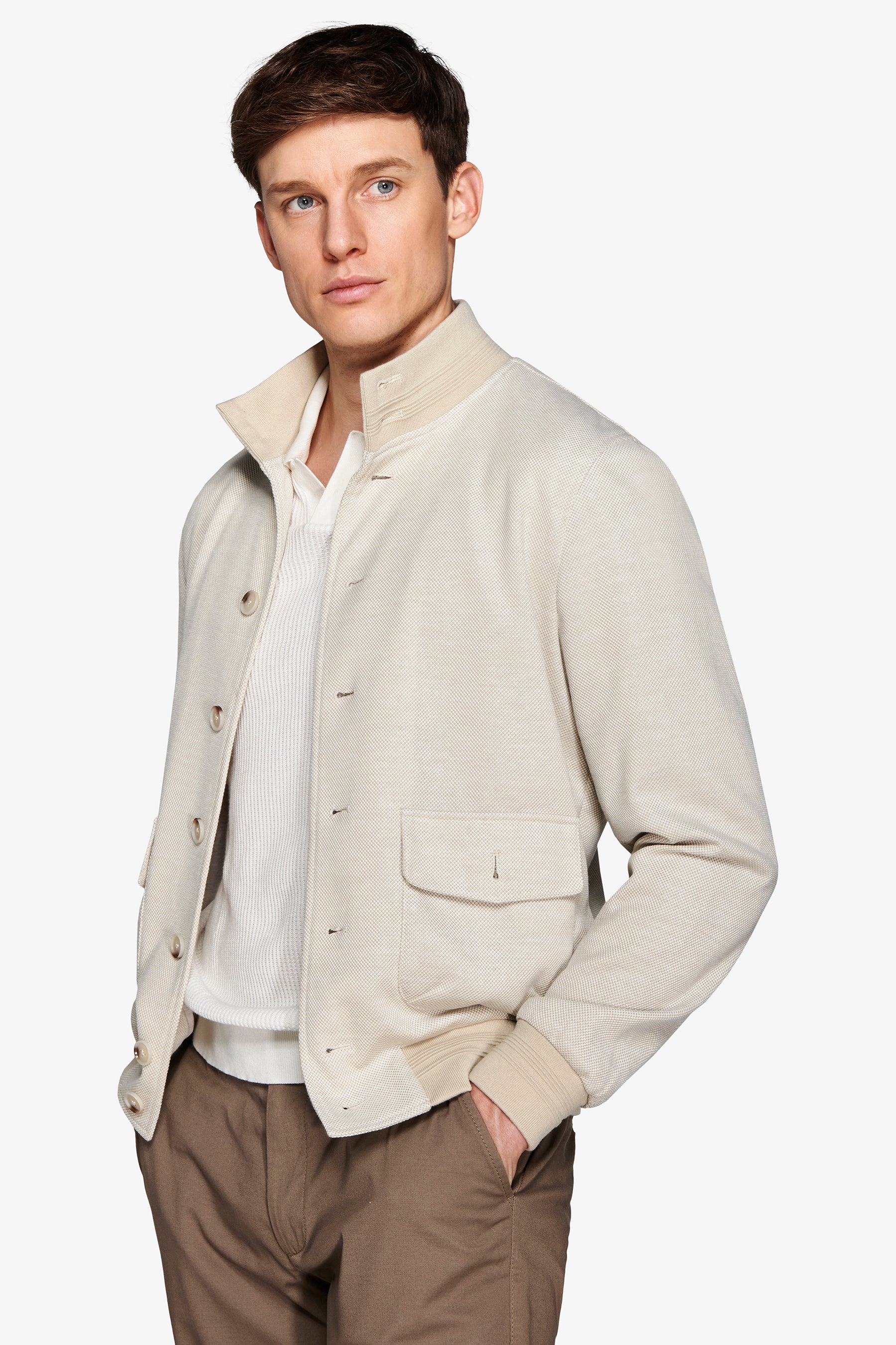 Bomber in jersey piquet sabbia-Dan John