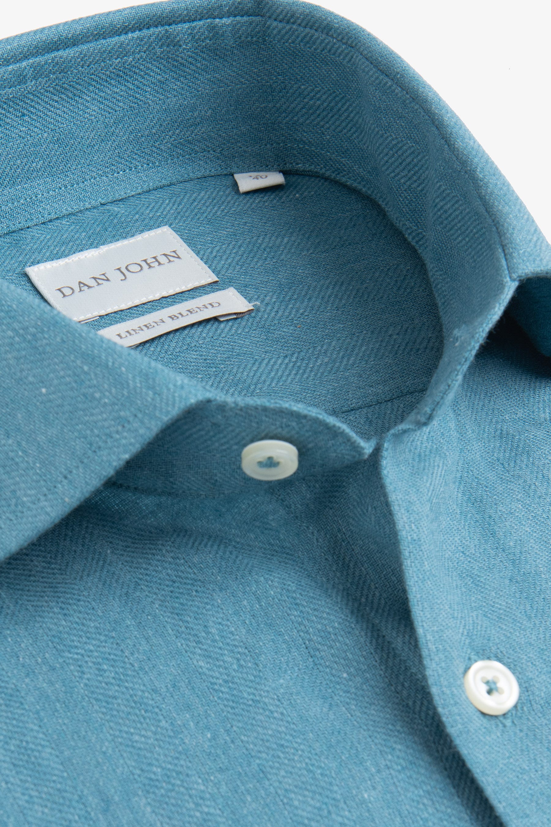 Camicia Herringbone misto lino petrolio slim-Dan John