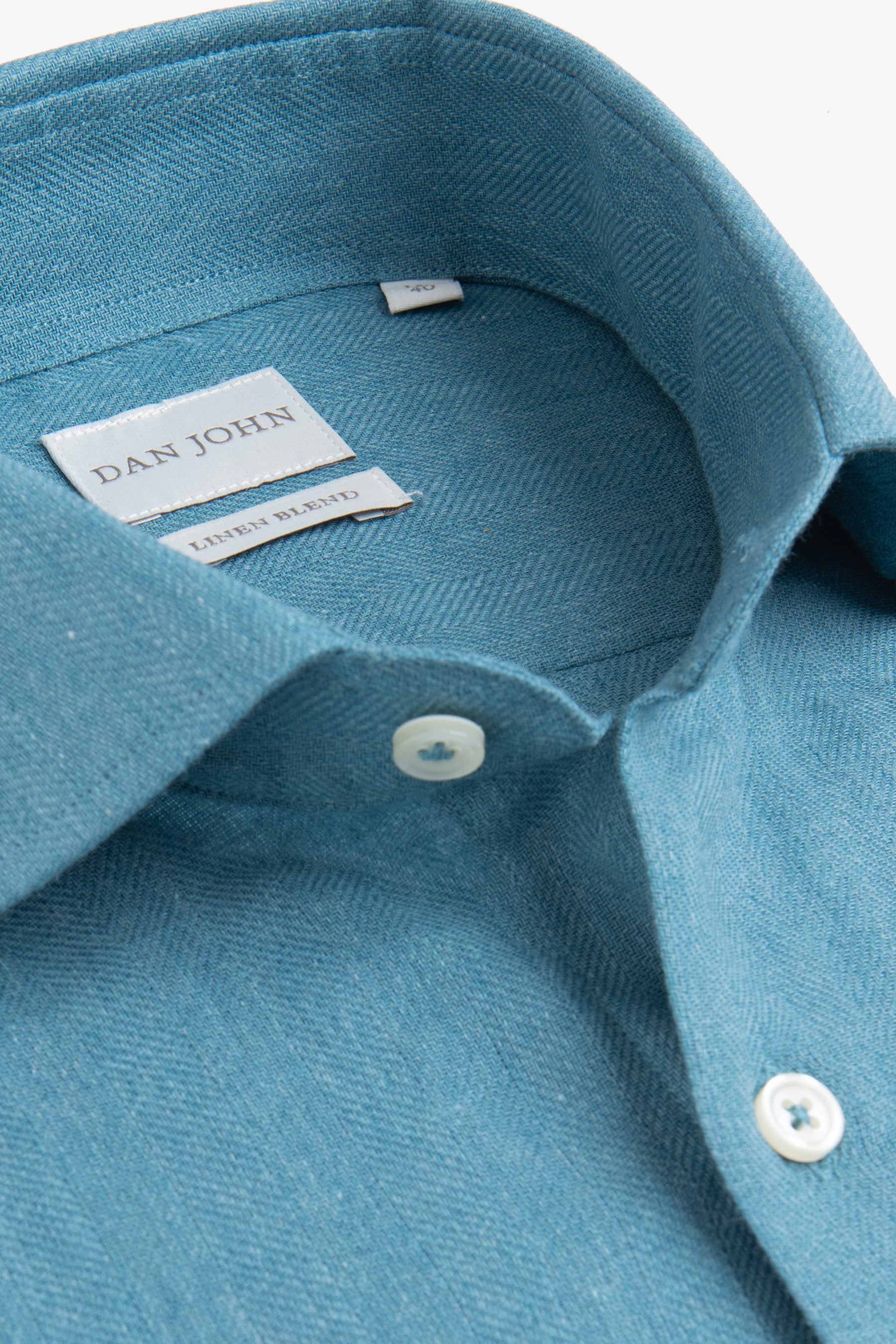 Camicia Herringbone misto lino petrolio slim-Dan John