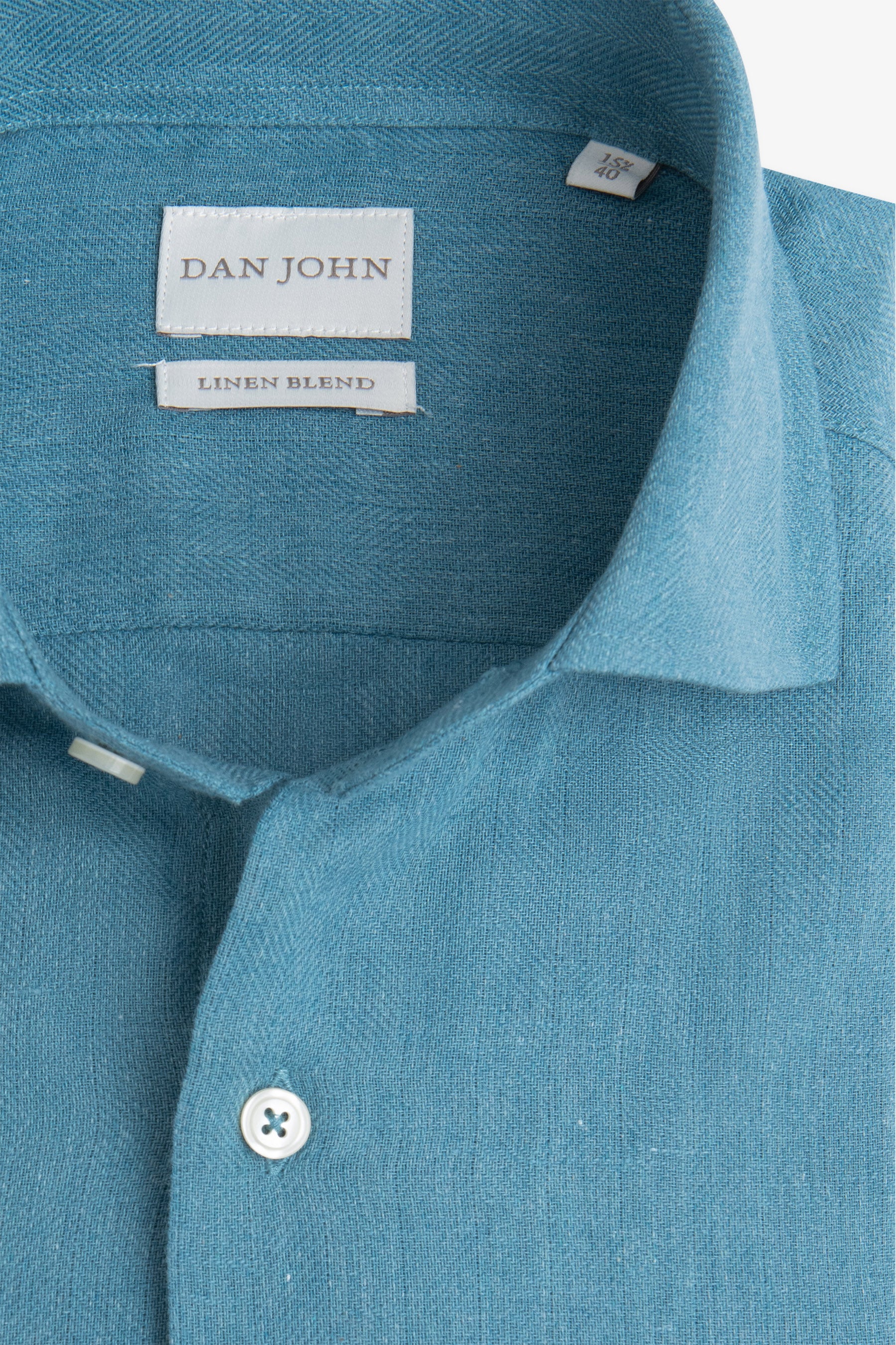 Camicia Herringbone misto lino petrolio slim-Dan John