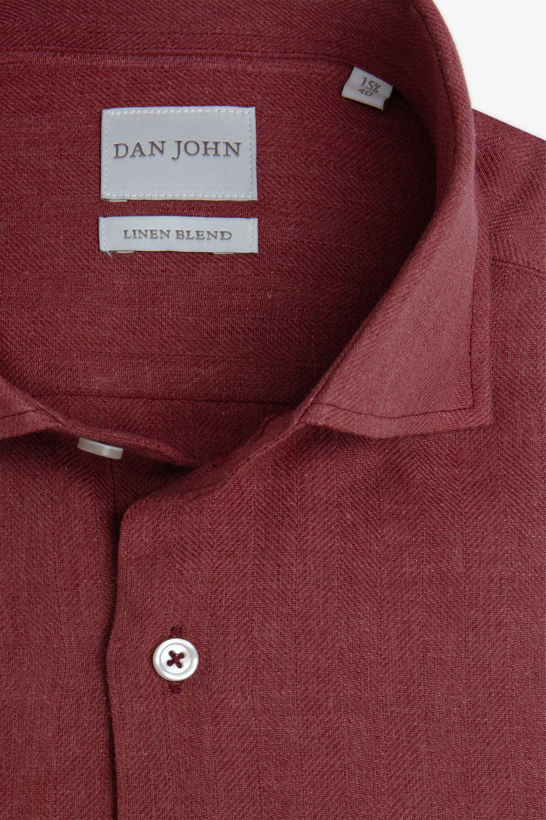Camicia Herringbone misto lino rosso mattone slim-Dan John