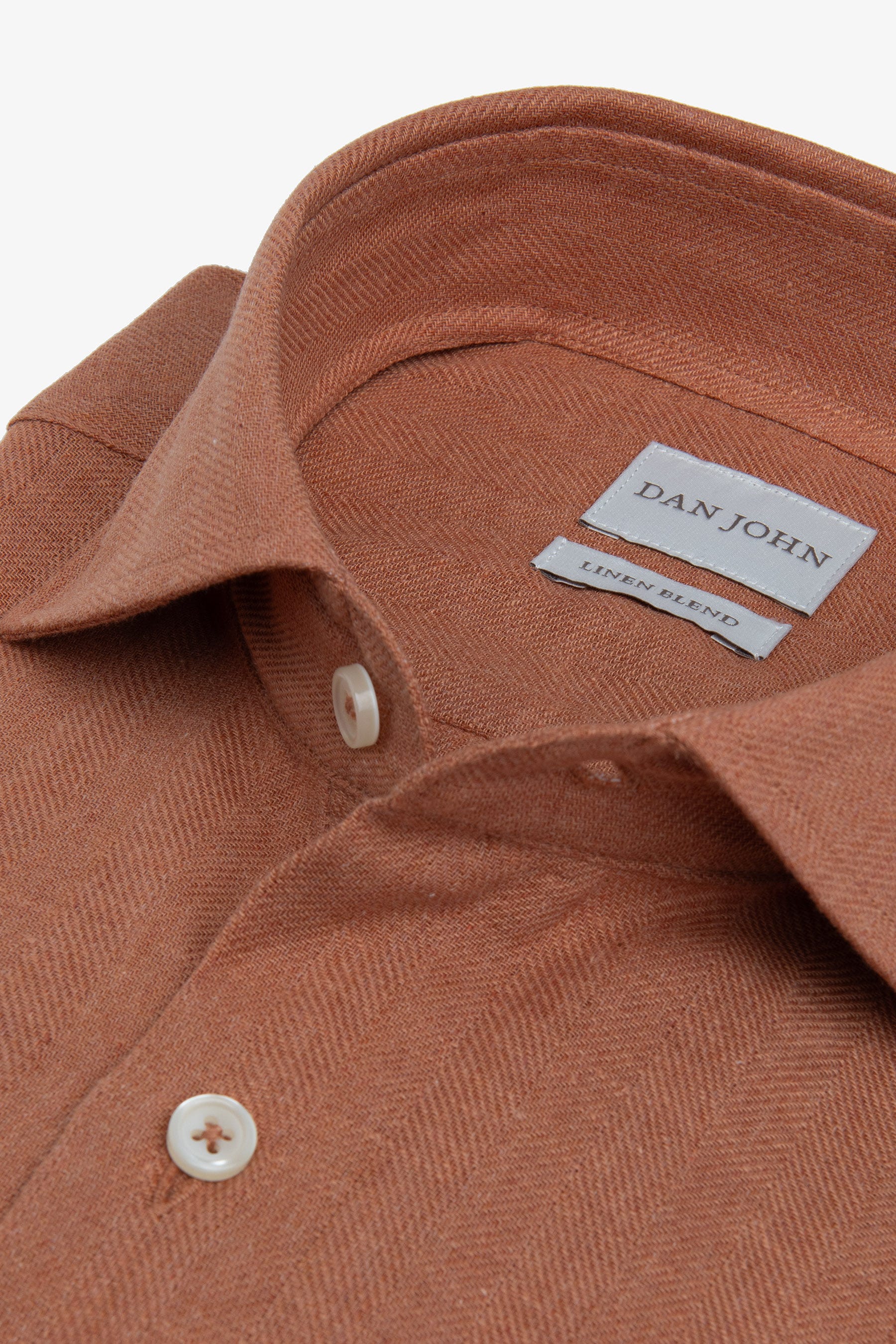 Camicia Herringbone misto lino ruggine slim-Dan John
