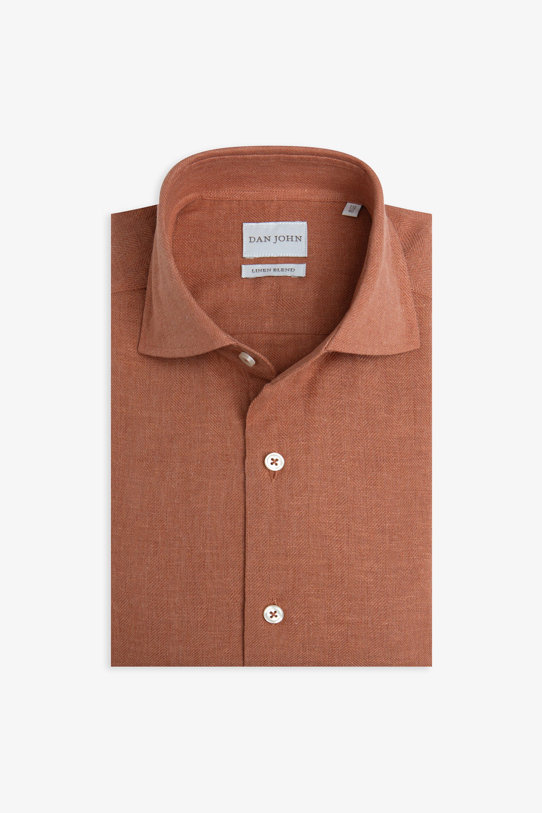 Camicia Herringbone misto lino ruggine slim-Dan John