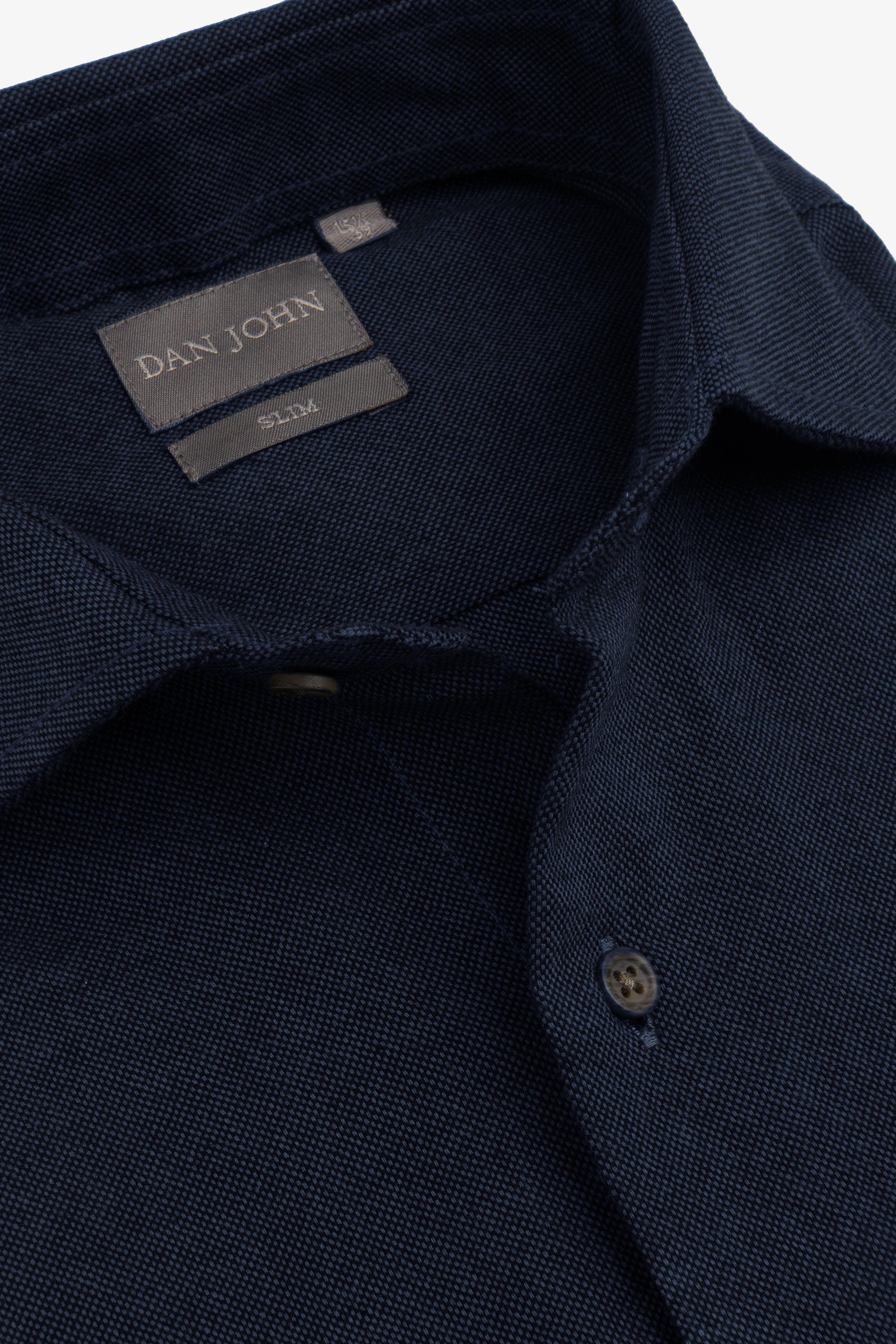 Camicia micro oxford blu slim-Dan John