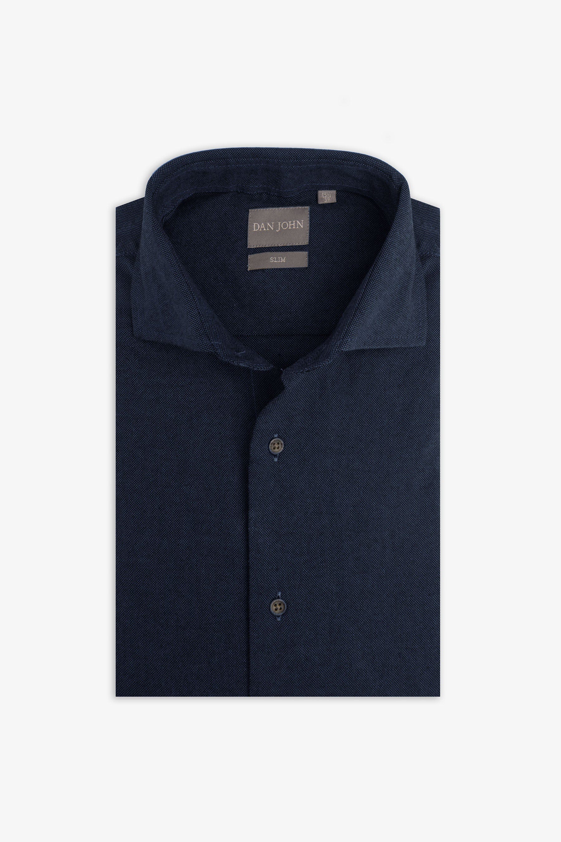 Camicia micro oxford blu slim-Dan John