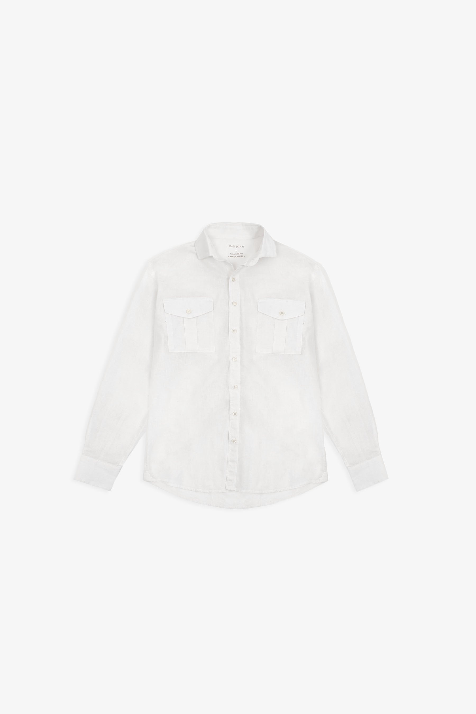 Camicia misto lino con tasche sul petto bianca-Dan John
