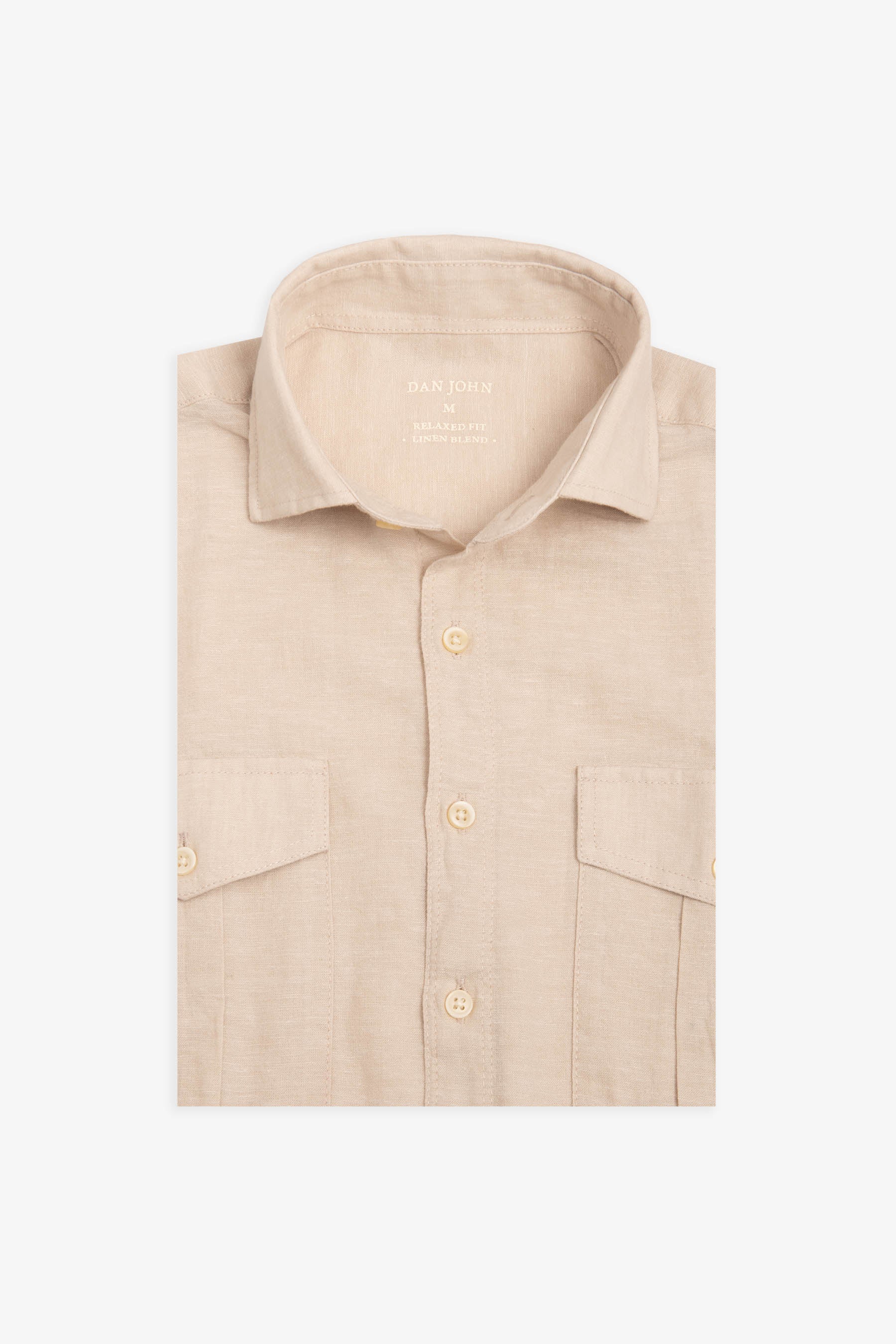 Camicia misto lino con tasche sul petto sabbia-Dan John