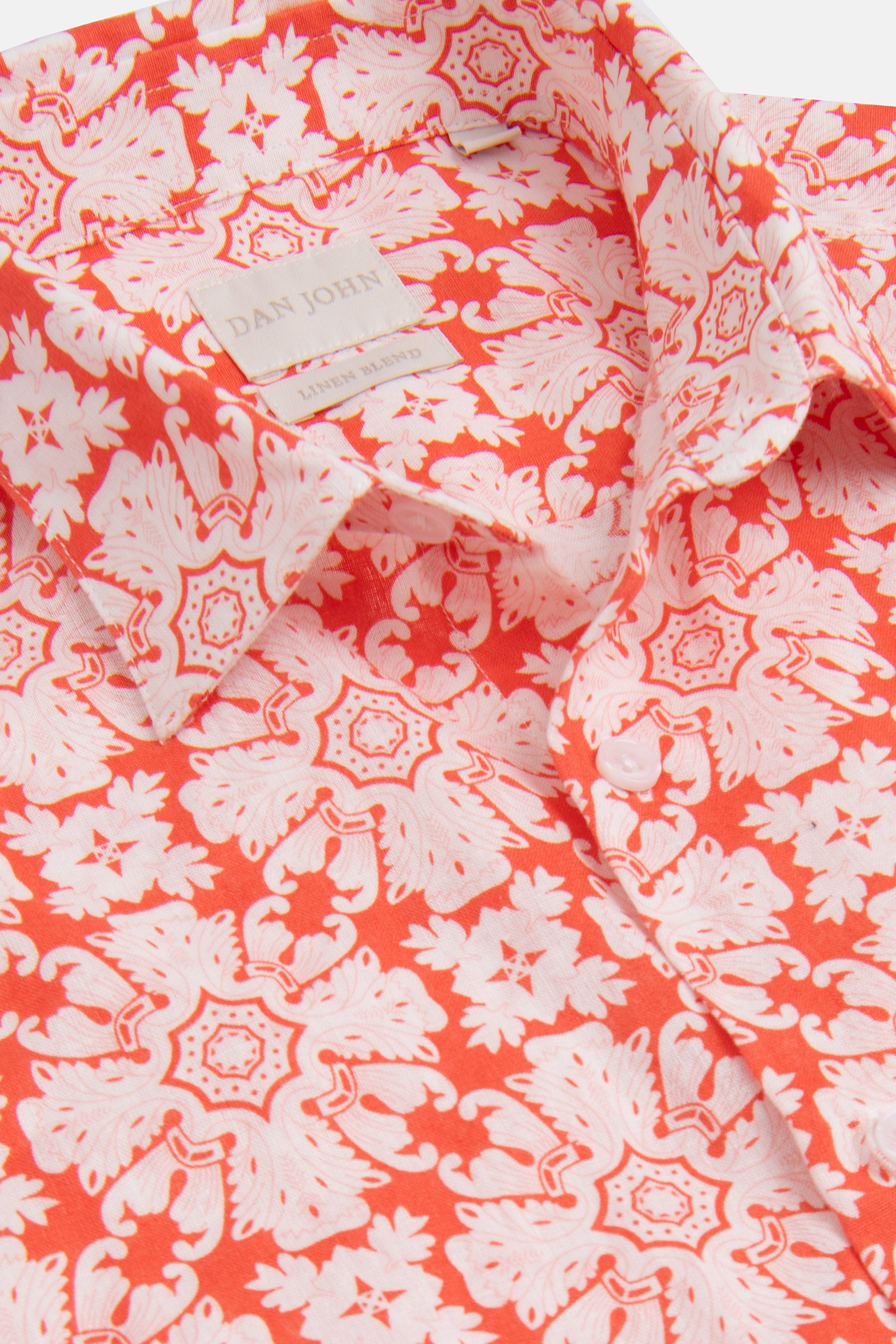 Camicia misto lino fantasia macro fiore albicocca-Dan John