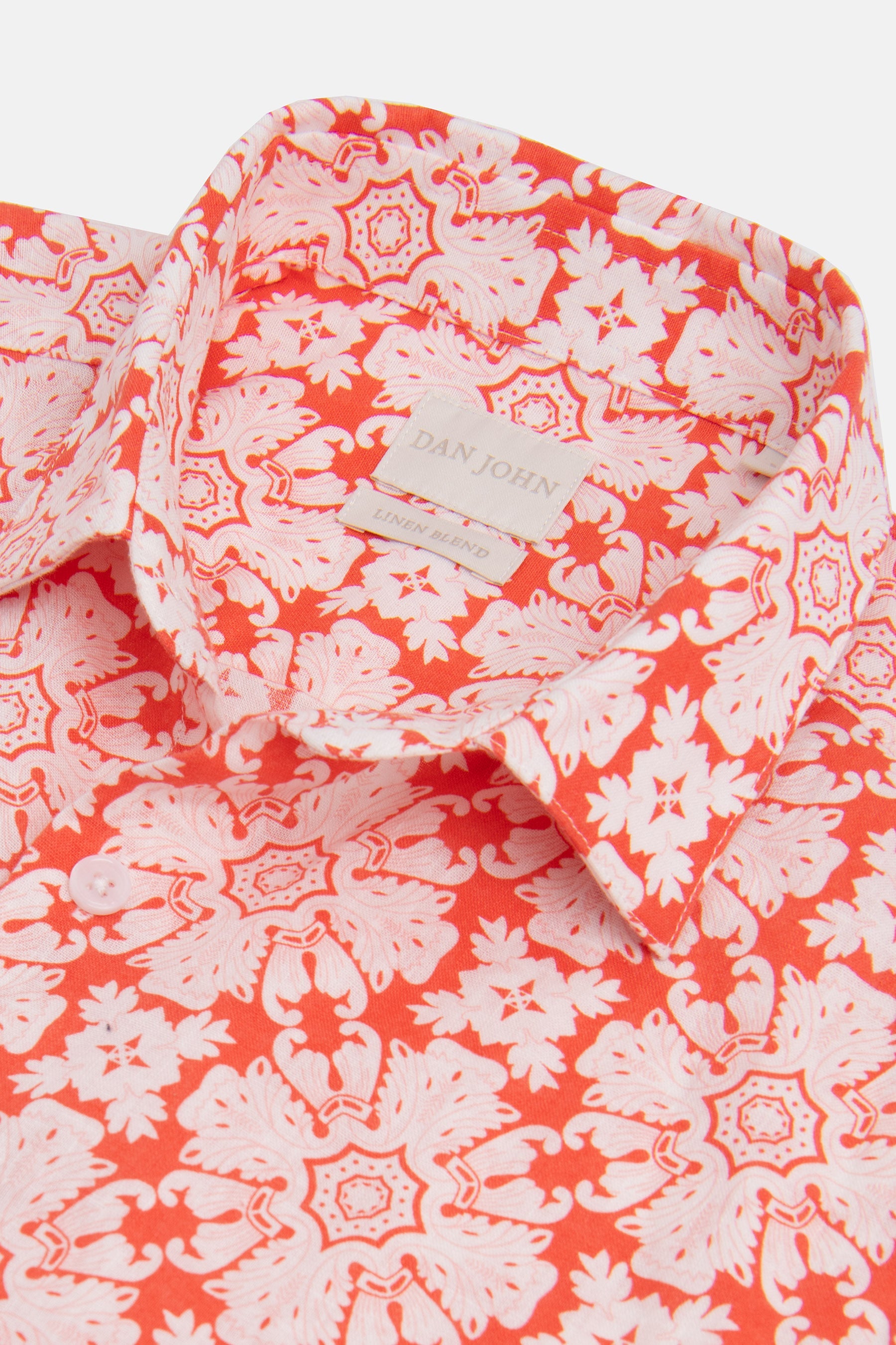 Camicia misto lino fantasia macro fiore albicocca-Dan John