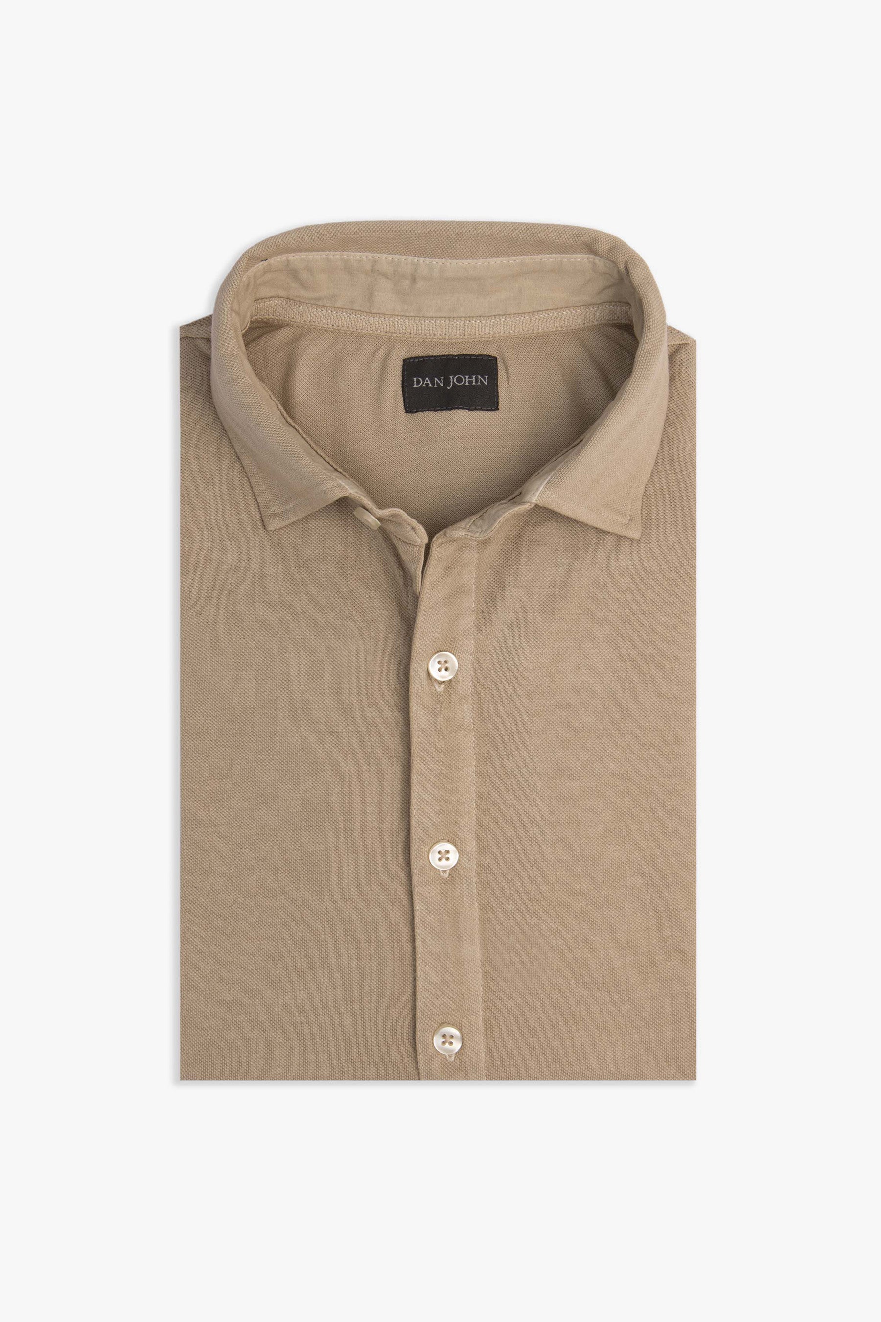 Camicia piquet di cotone beige slim-Dan John