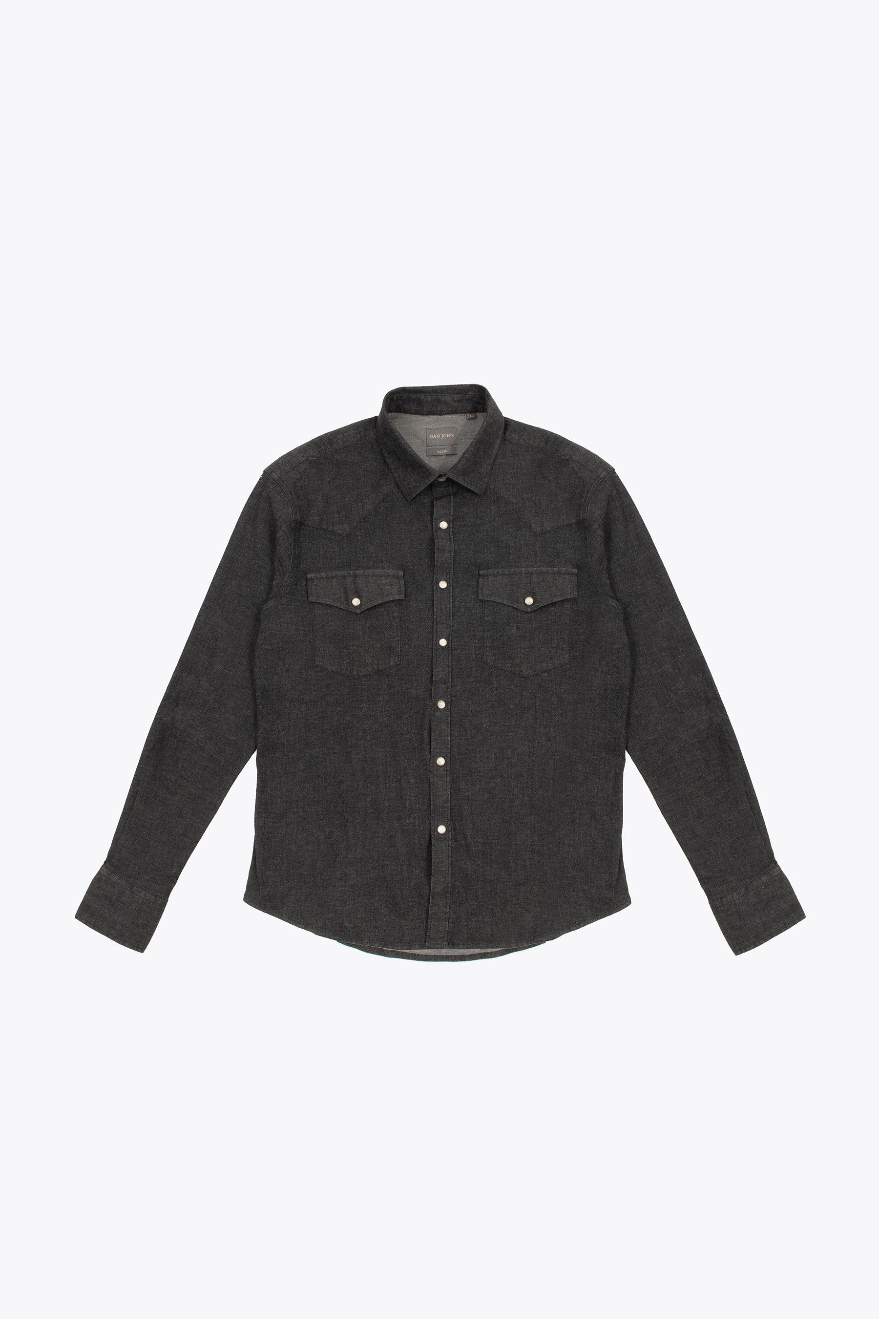 Camicia western in denim nero-Dan John