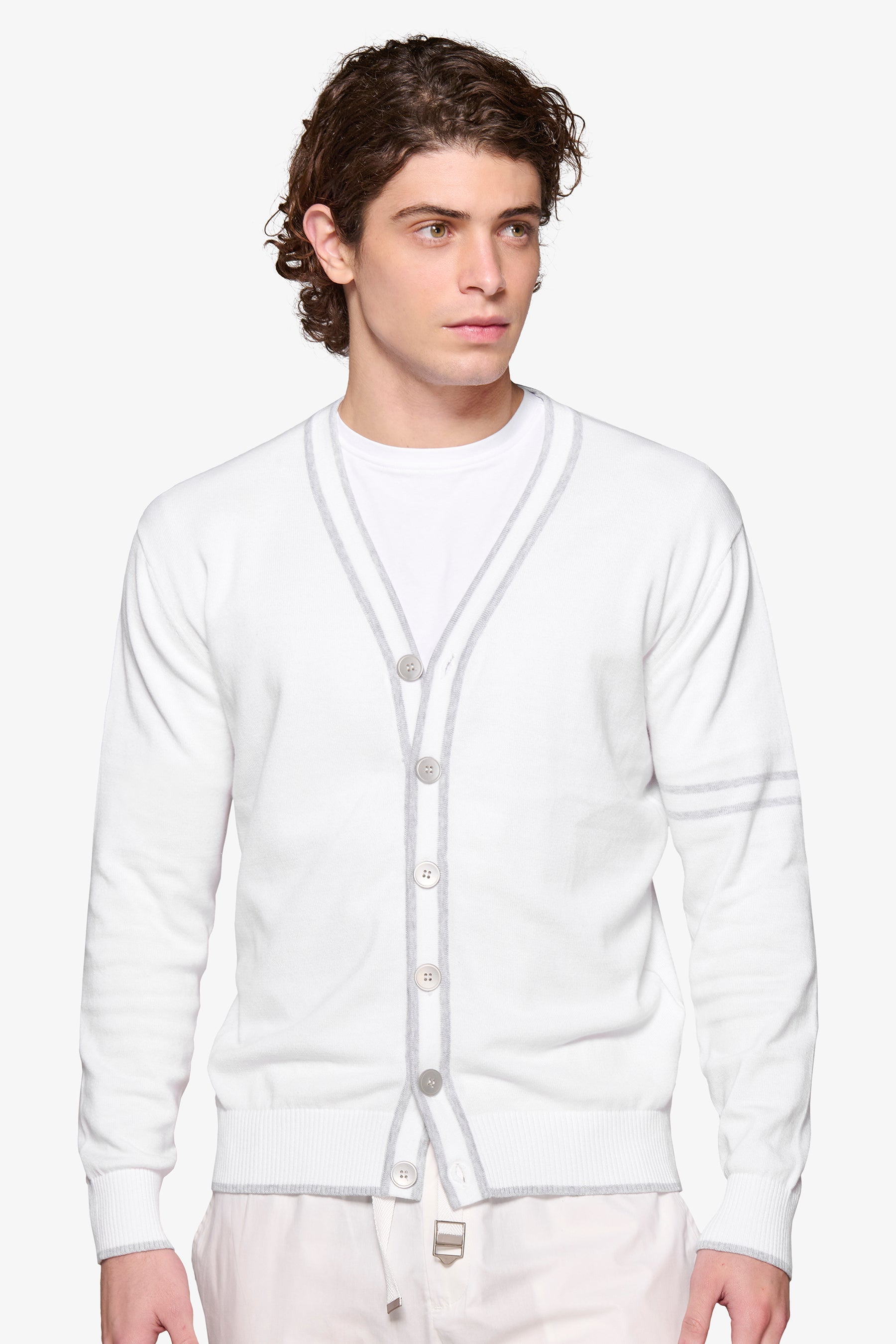 Cardigan profili rigati DNJ crema-Dan John