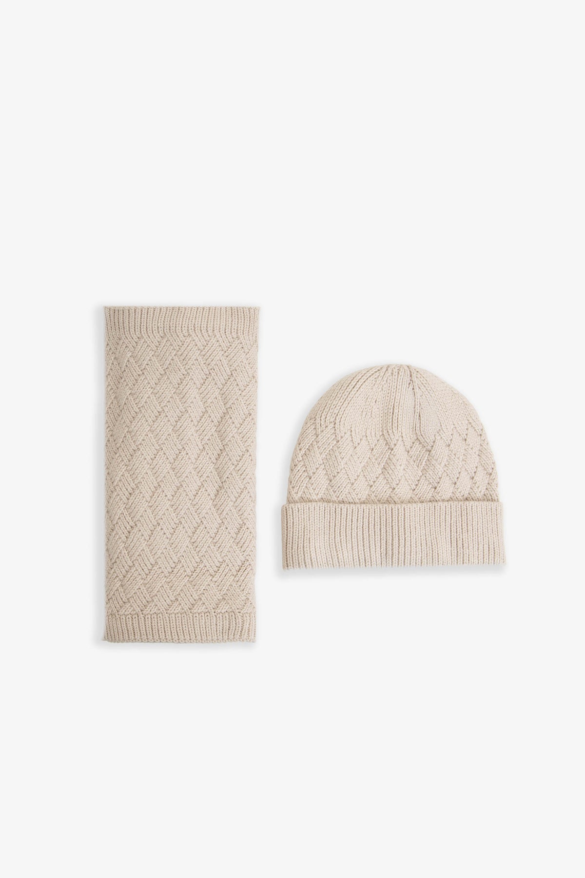 Kit scaldacollo e cappello beanie treccia corda
