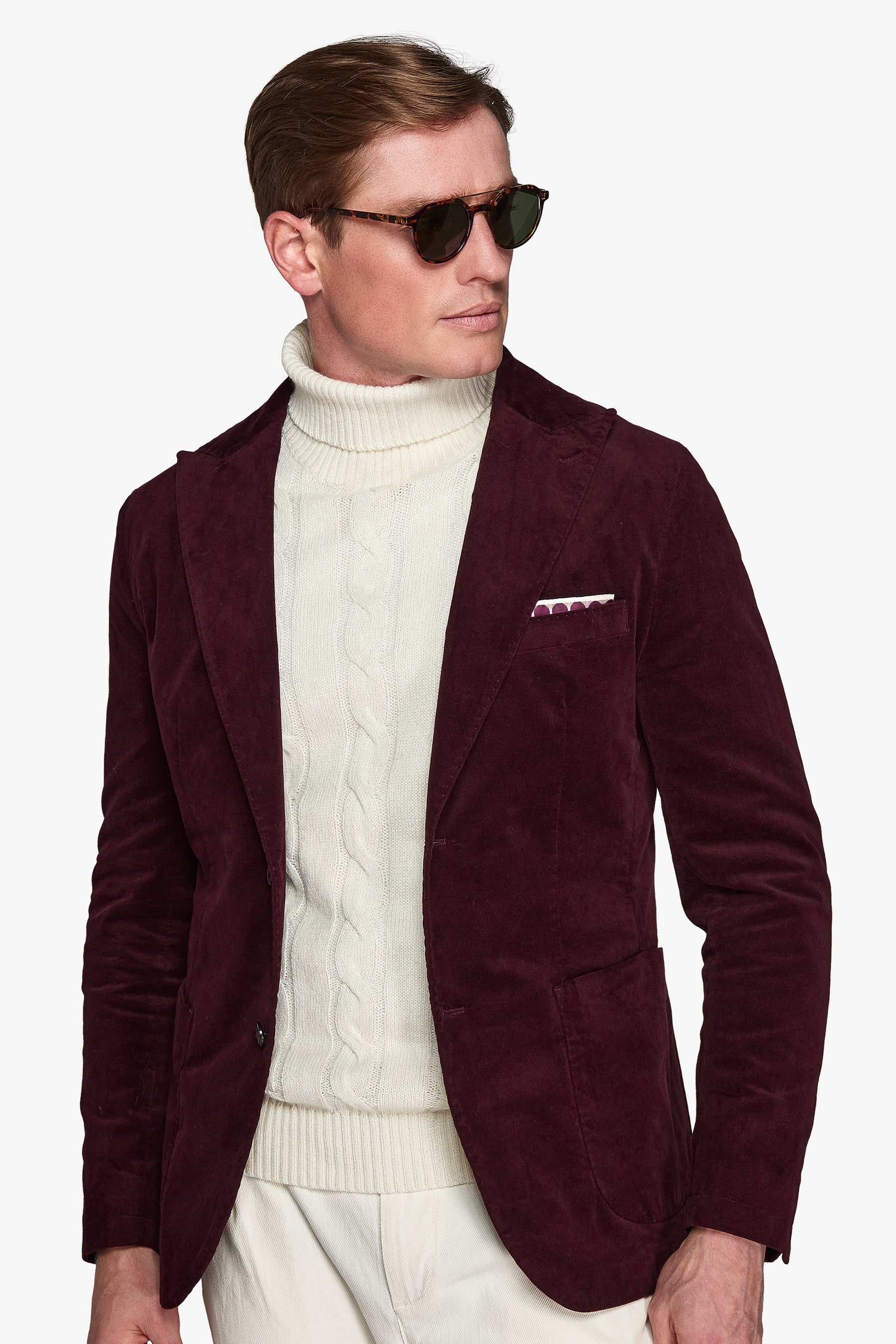 Giacca "Chelsea" in velluto liscio bordeaux slim-Dan John