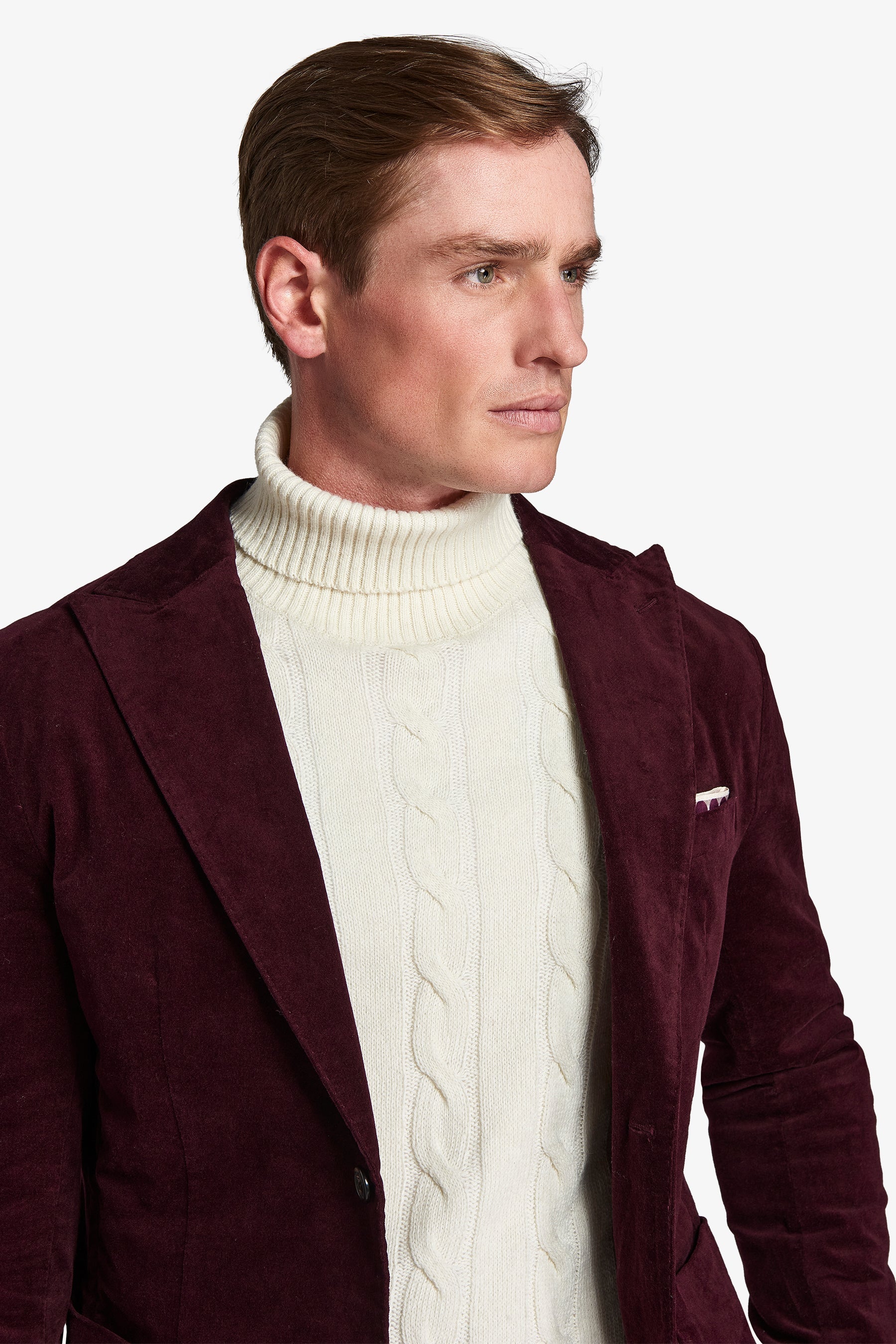 Giacca "Chelsea" in velluto liscio bordeaux slim-Dan John