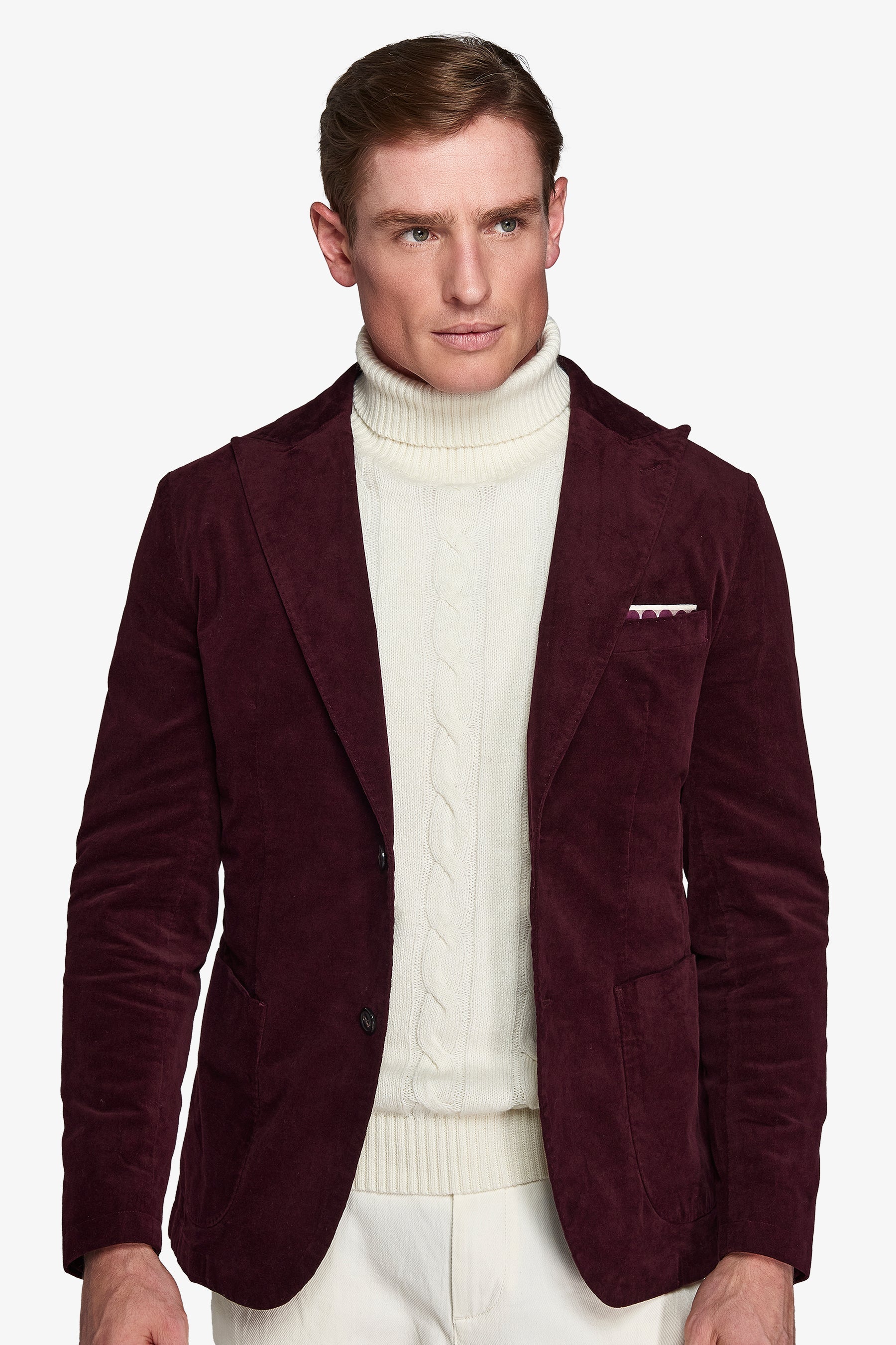 Giacca "Chelsea" in velluto liscio bordeaux slim-Dan John