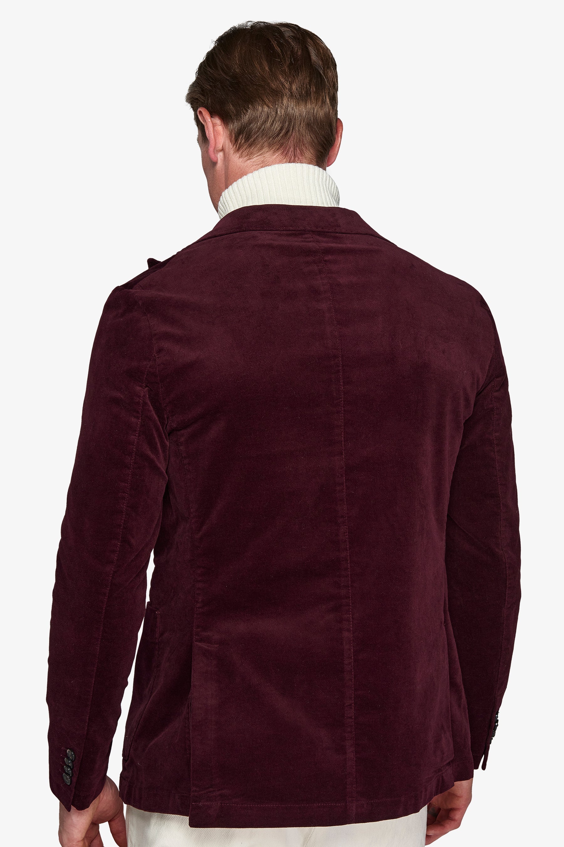 Giacca "Chelsea" in velluto liscio bordeaux slim-Dan John