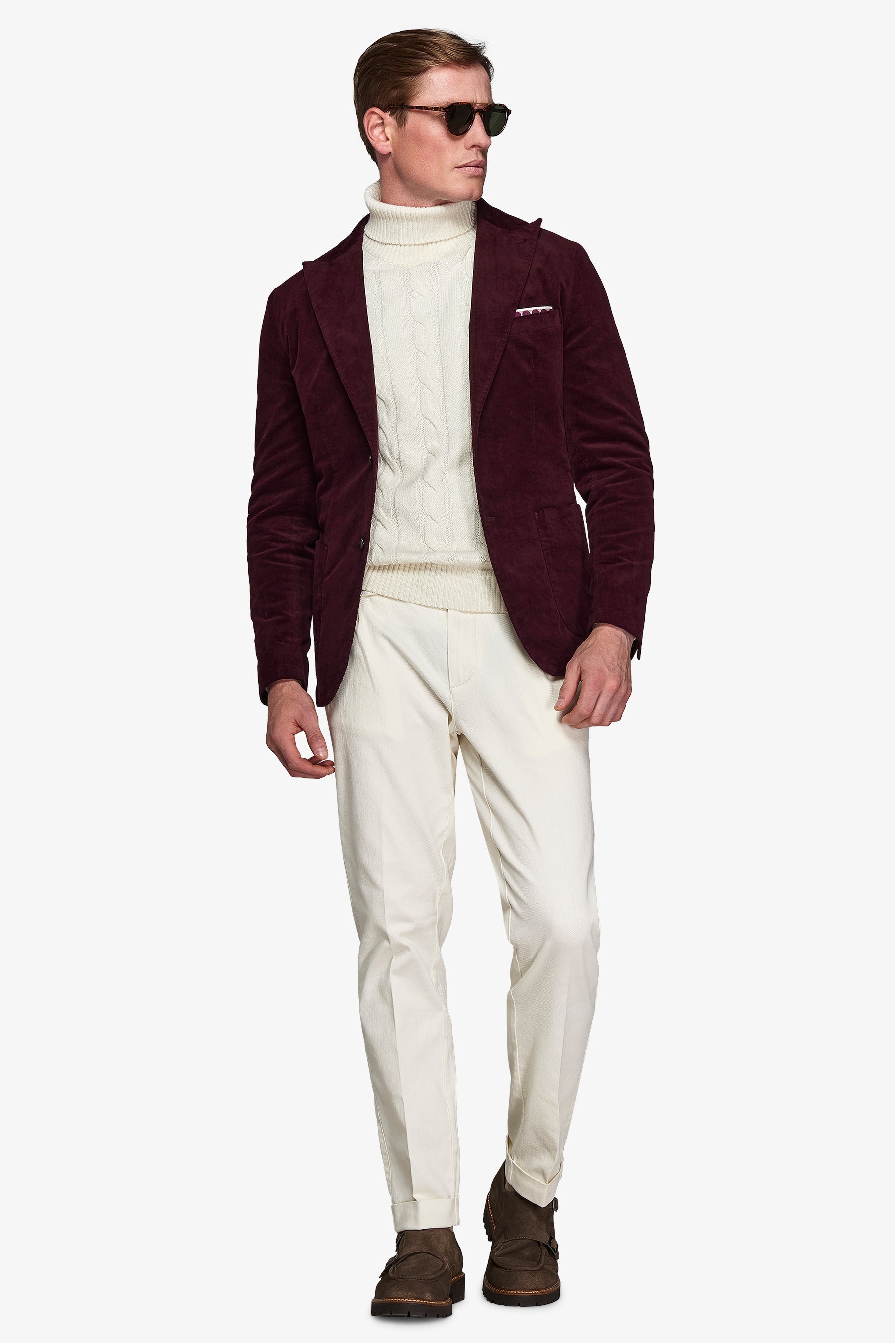 Giacca "Chelsea" in velluto liscio bordeaux slim-Dan John