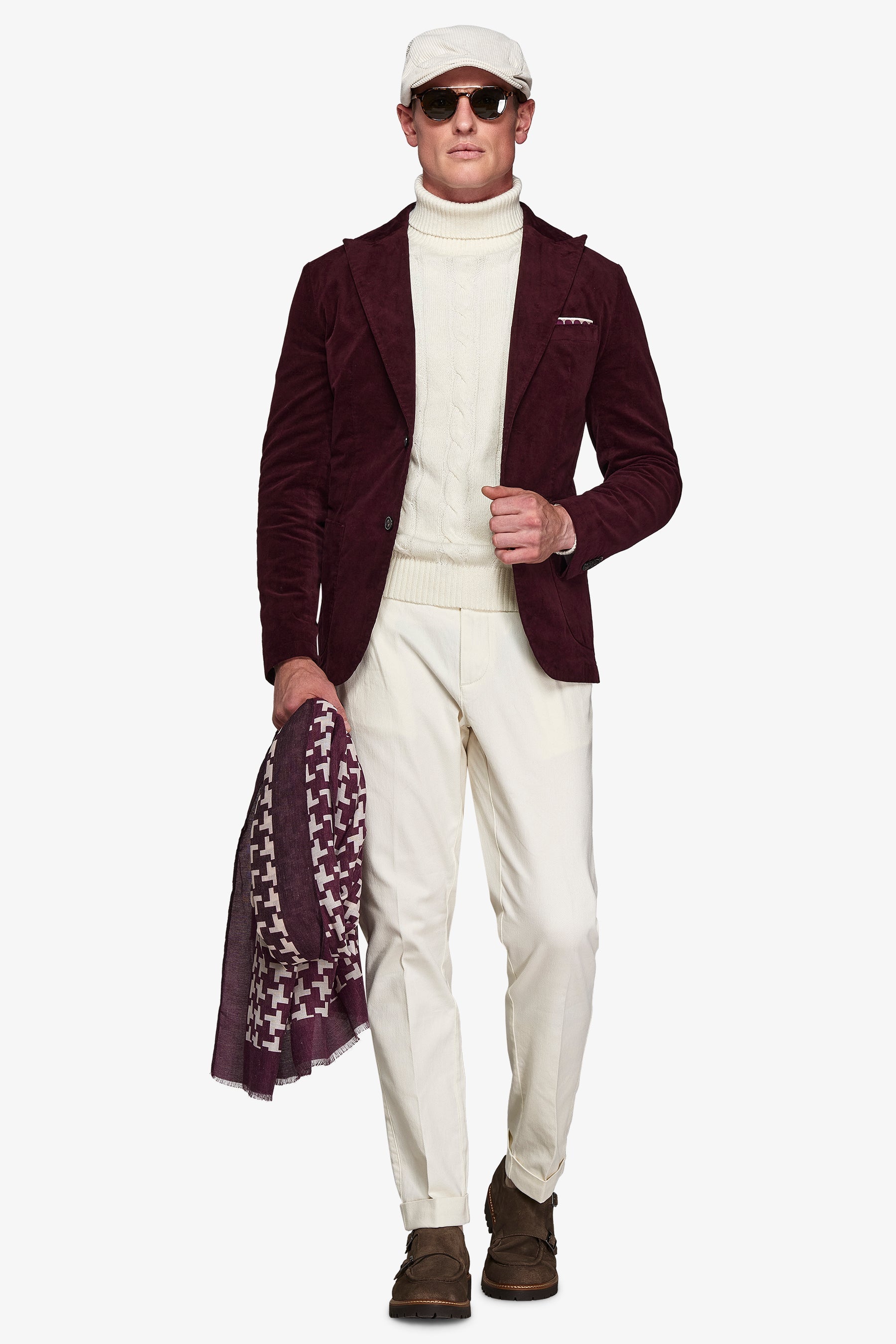 Giacca "Chelsea" in velluto liscio bordeaux slim-Dan John