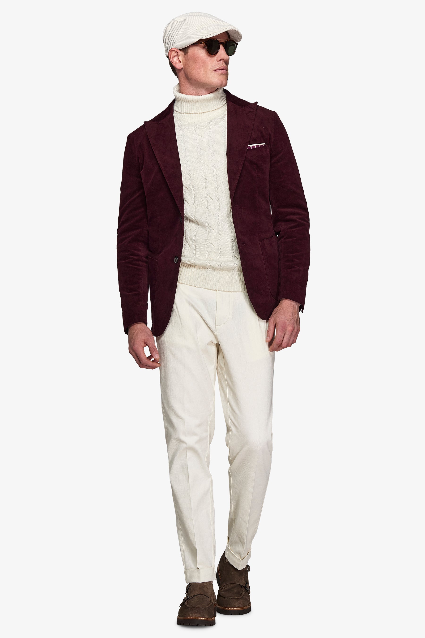 Giacca "Chelsea" in velluto liscio bordeaux slim-Dan John