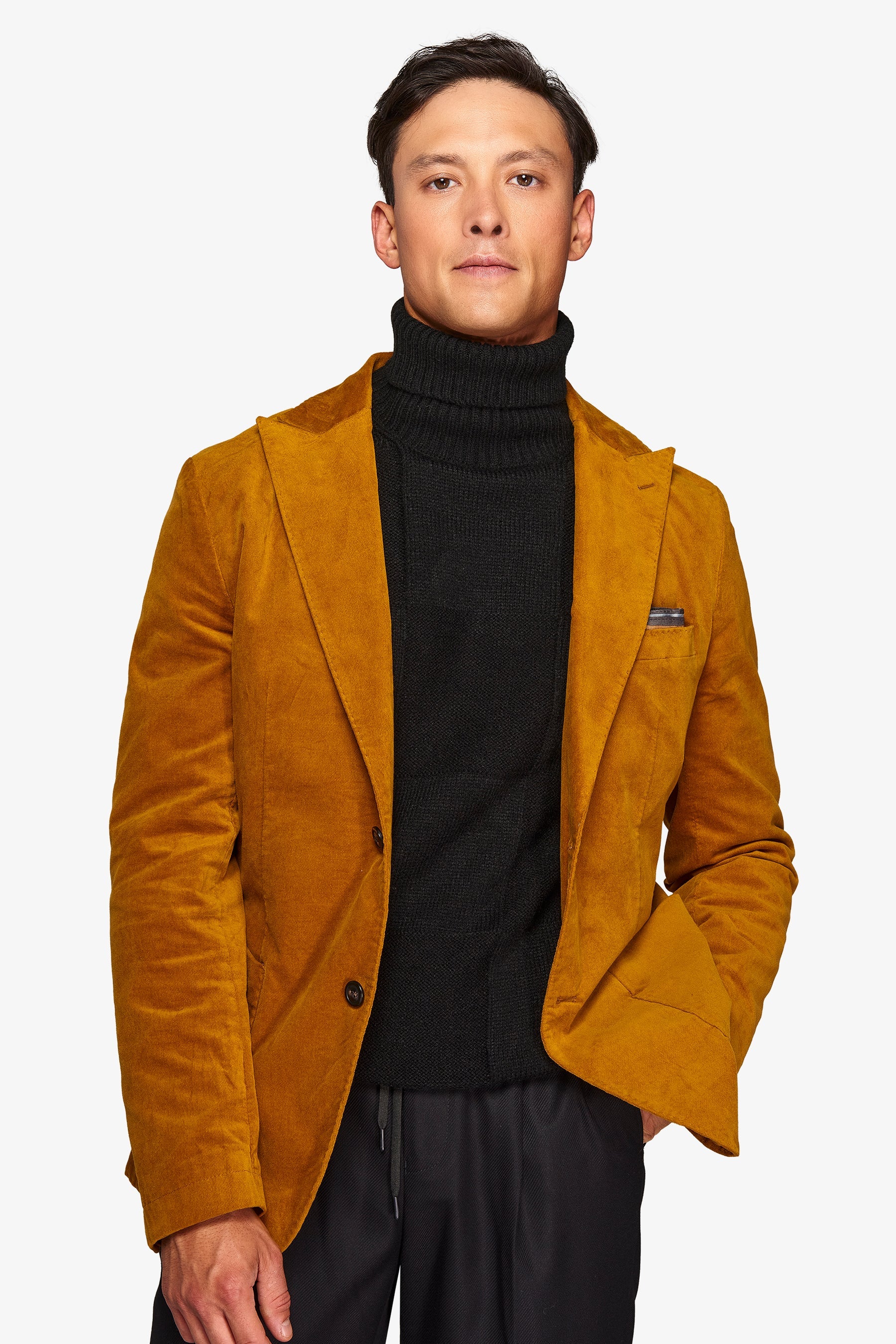 Giacca "Chelsea" in velluto liscio ocra slim-Dan John