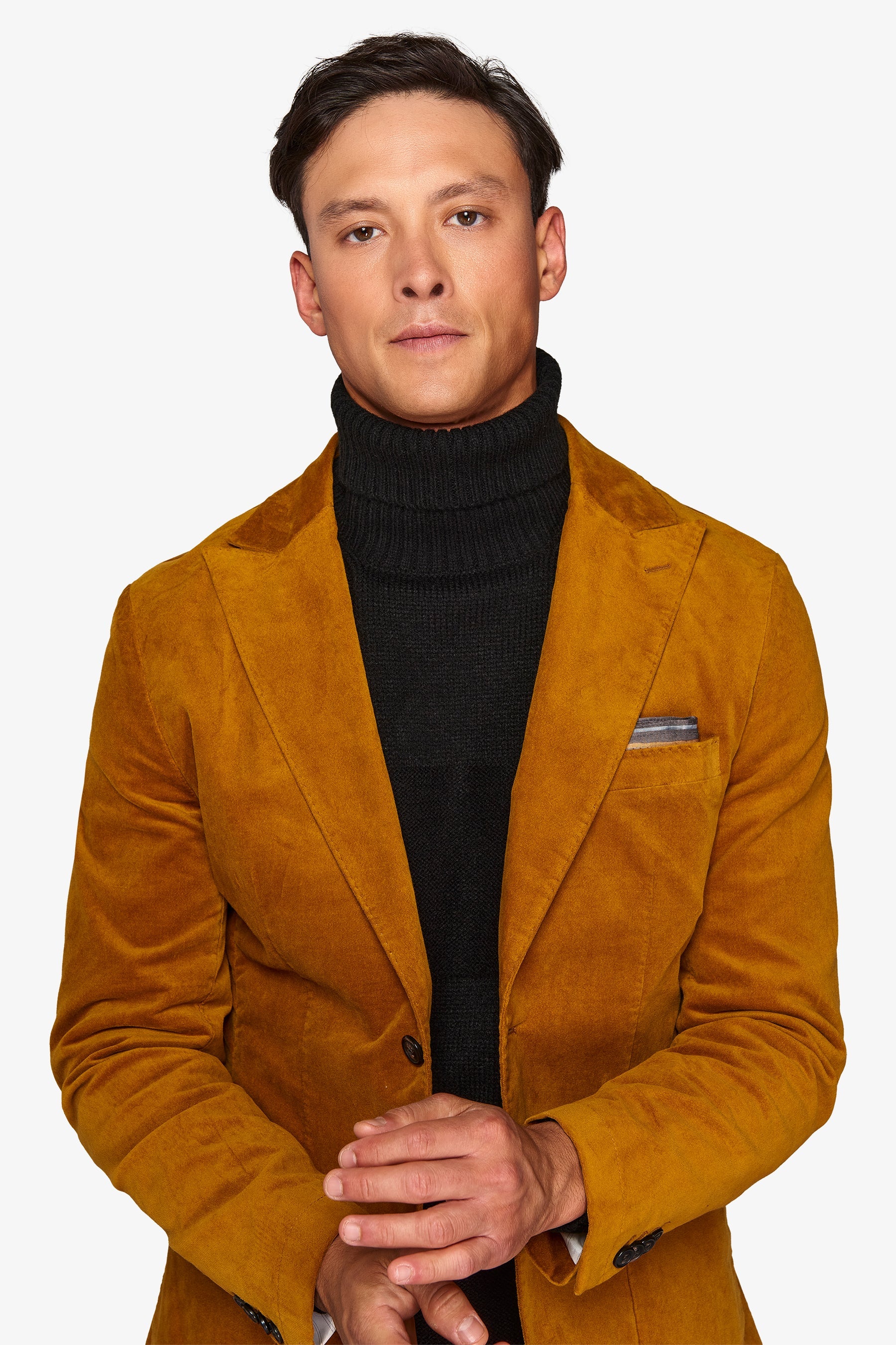 Giacca "Chelsea" in velluto liscio ocra slim-Dan John